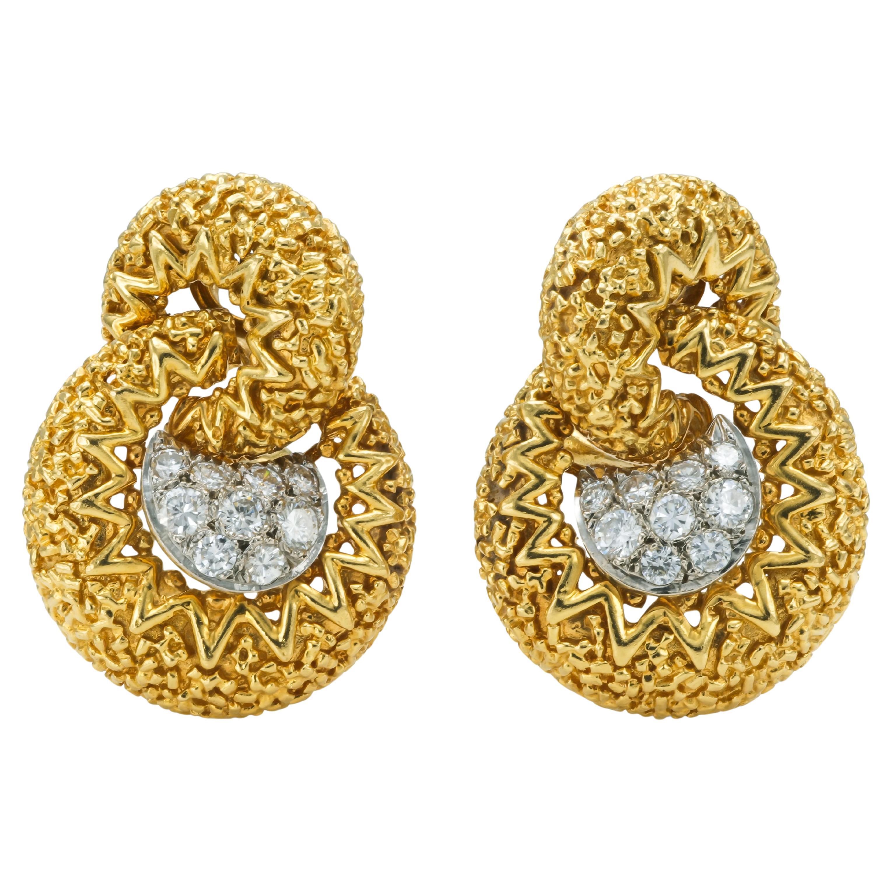 Vintage 1960s Gold and Diamond Earrings For Sale