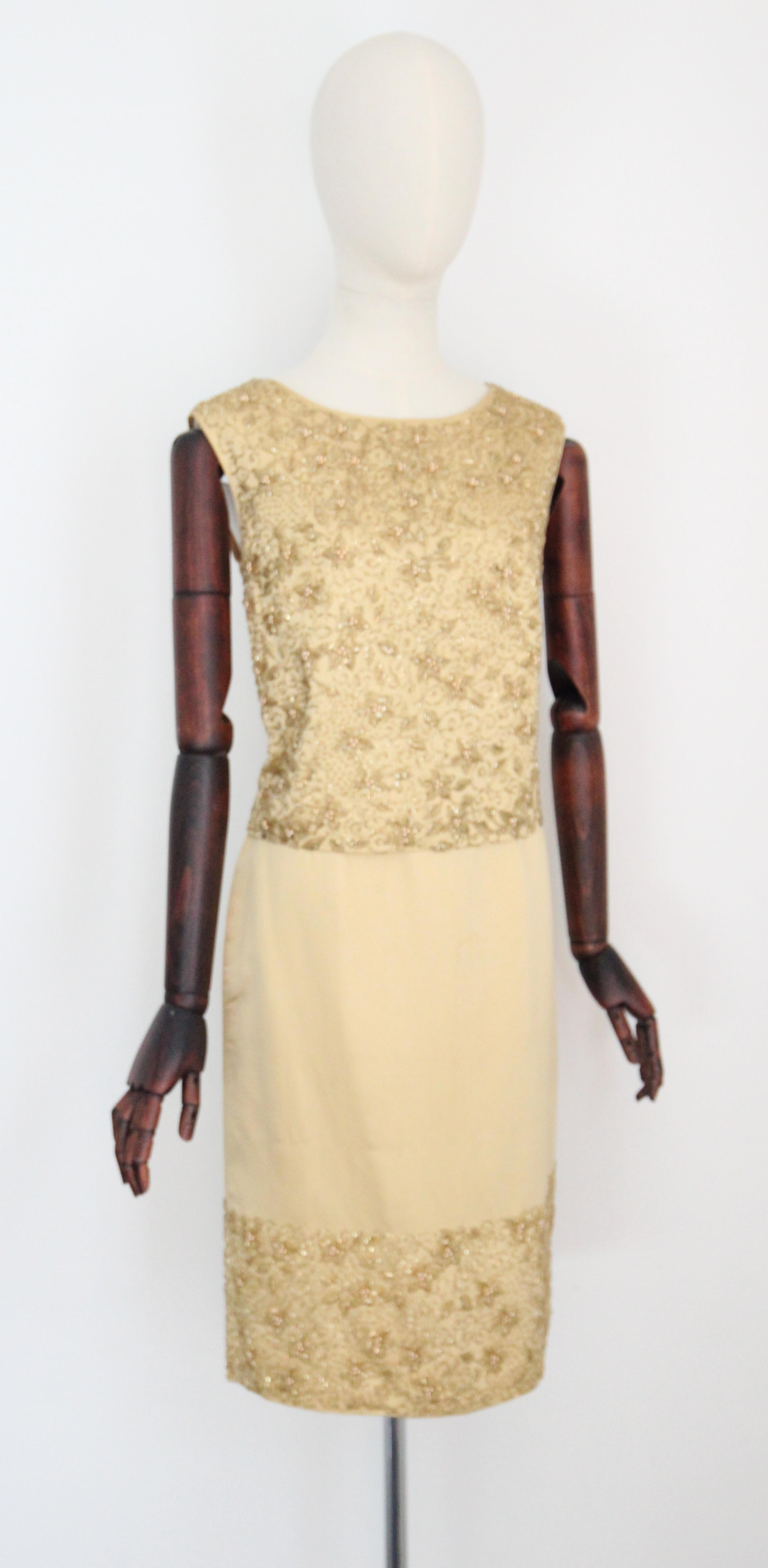 Vintage 1960's Gold Beaded Skirt and Blouse Set 1960s Gold suit UK 8-10 US 4-6 For Sale 1