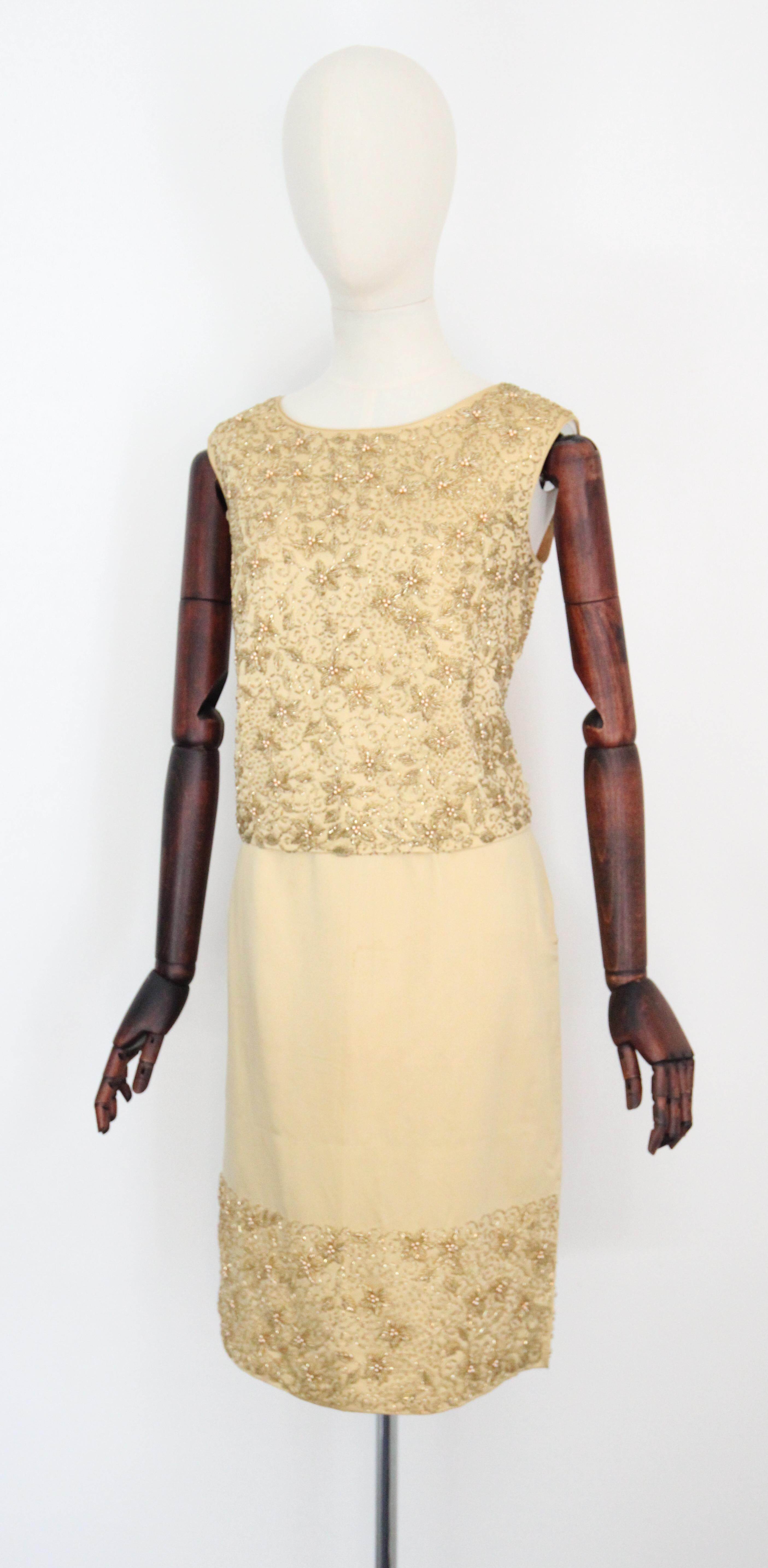 Vintage 1960's Gold Beaded Skirt and Blouse Set 1960s Gold suit UK 8-10 US 4-6 For Sale 3