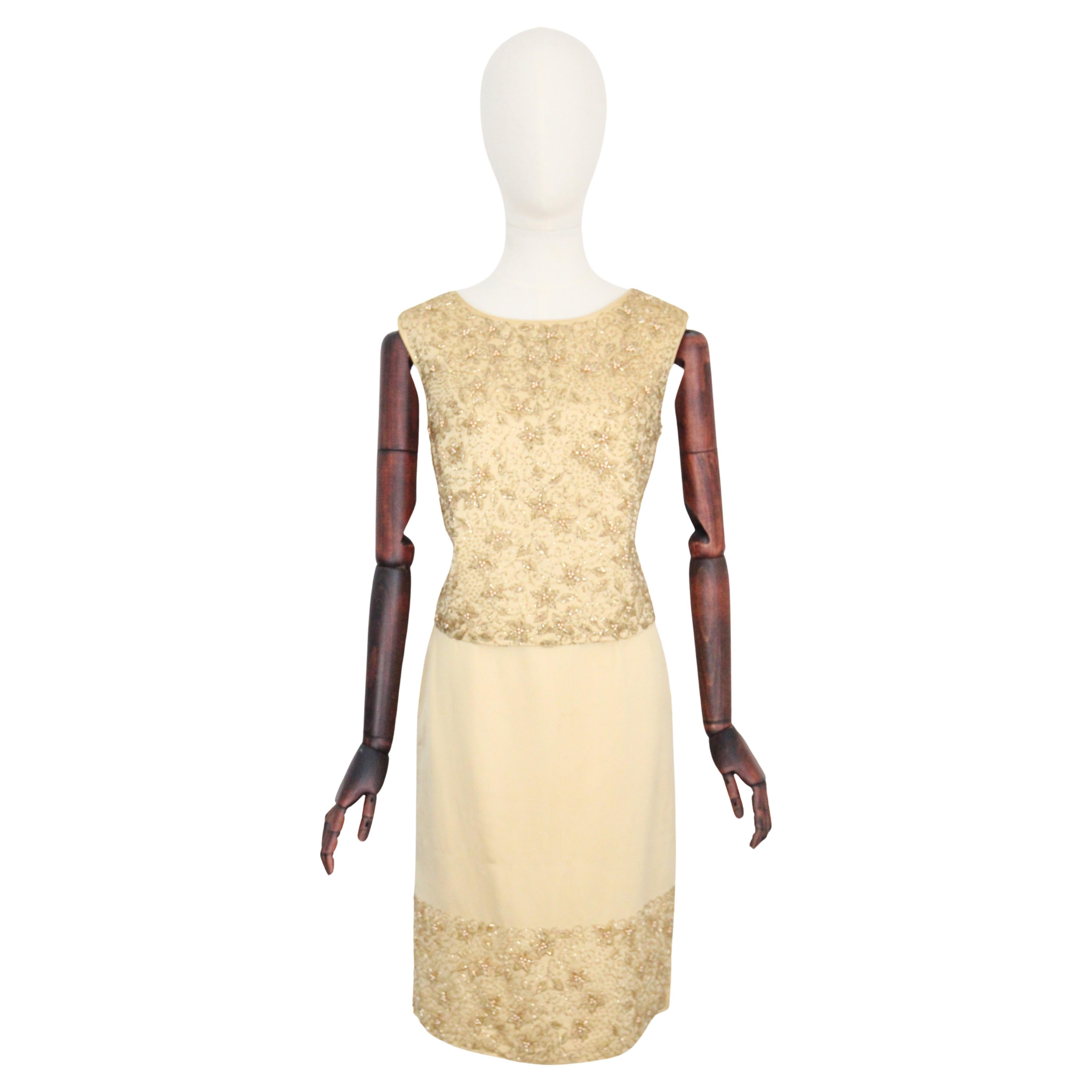 Vintage 1960's Gold Beaded Skirt and Blouse Set 1960s Gold suit UK 8-10 US 4-6