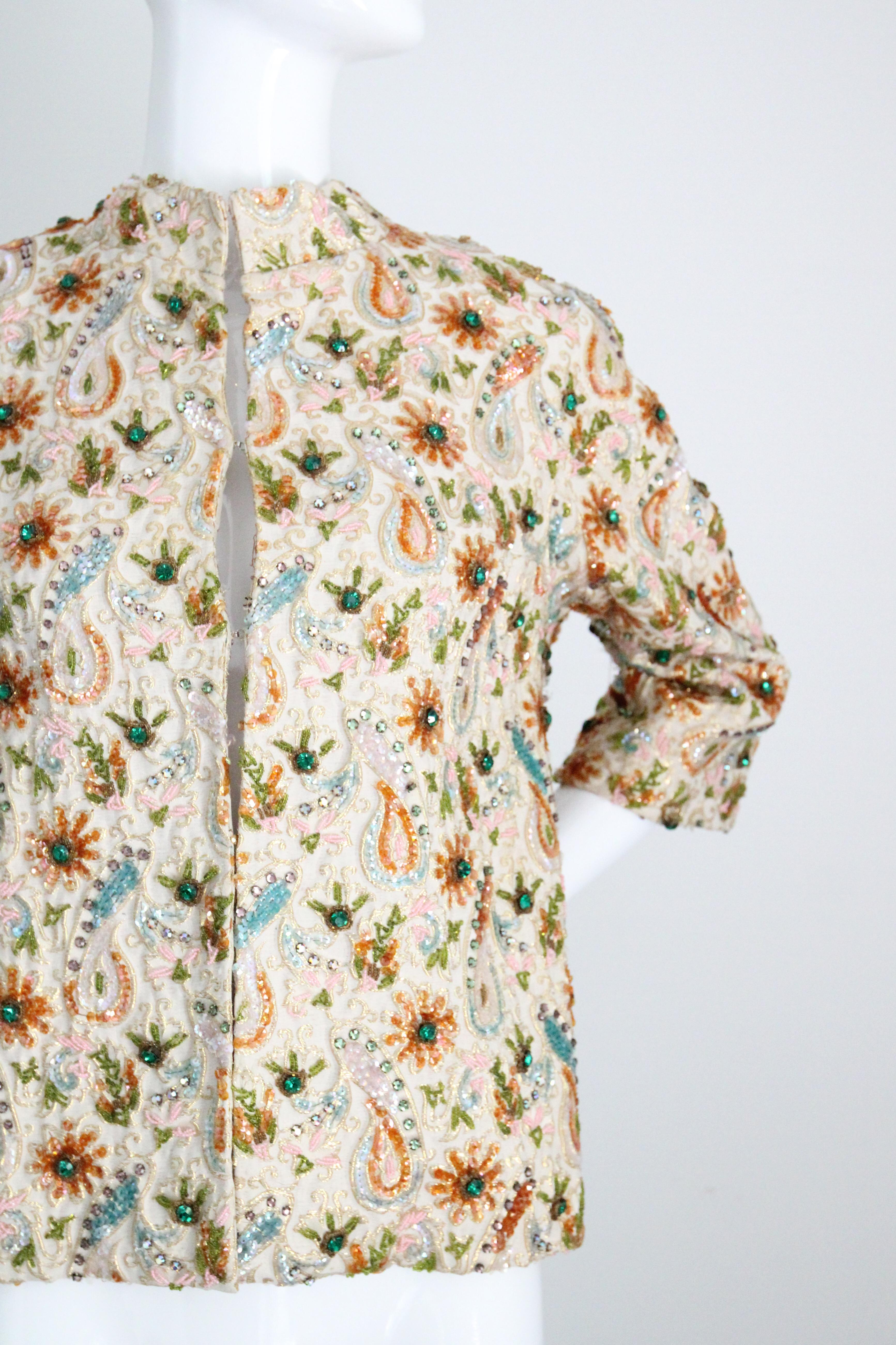 Vintage 1960s gold brocade beaded jacket vintage 1960s sequin jacket UK 14 US 10 Oro en venta