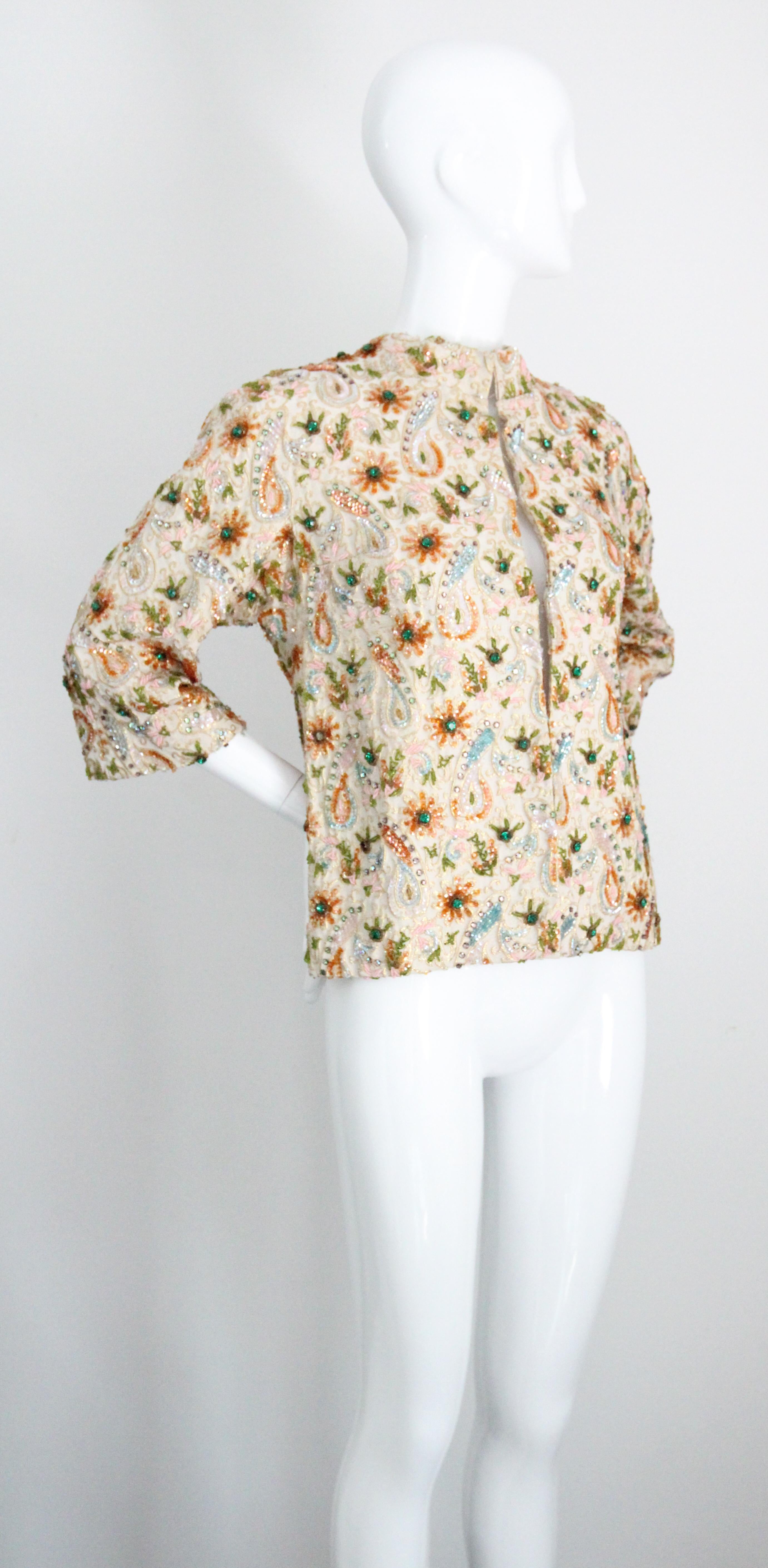 De las mujeres Vintage 1960s gold brocade beaded jacket vintage 1960s sequin jacket UK 14 US 10 en venta