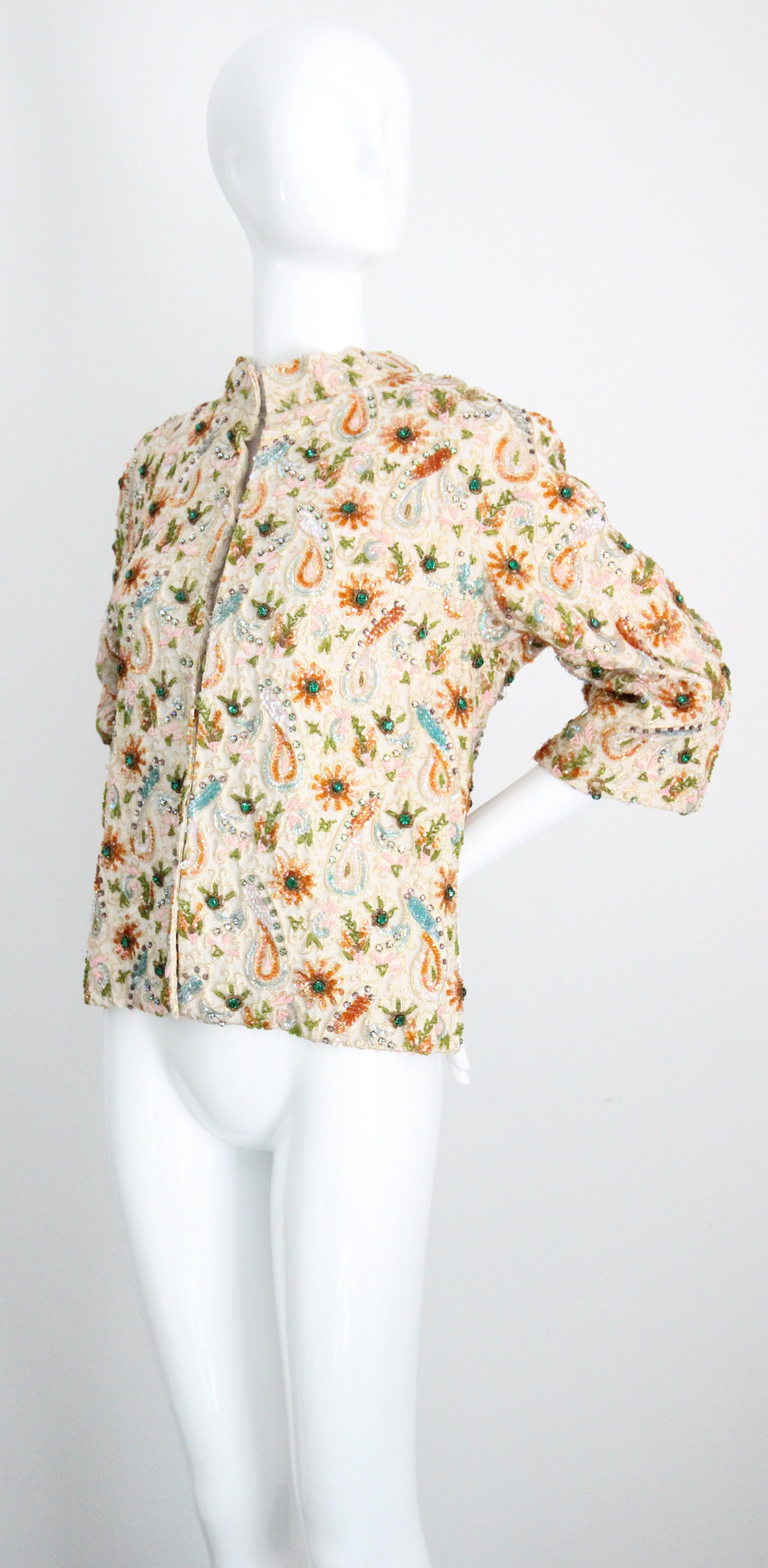 Vintage 1960s gold brocade beaded jacket vintage 1960s sequin jacket UK 14 US 10 en venta 2