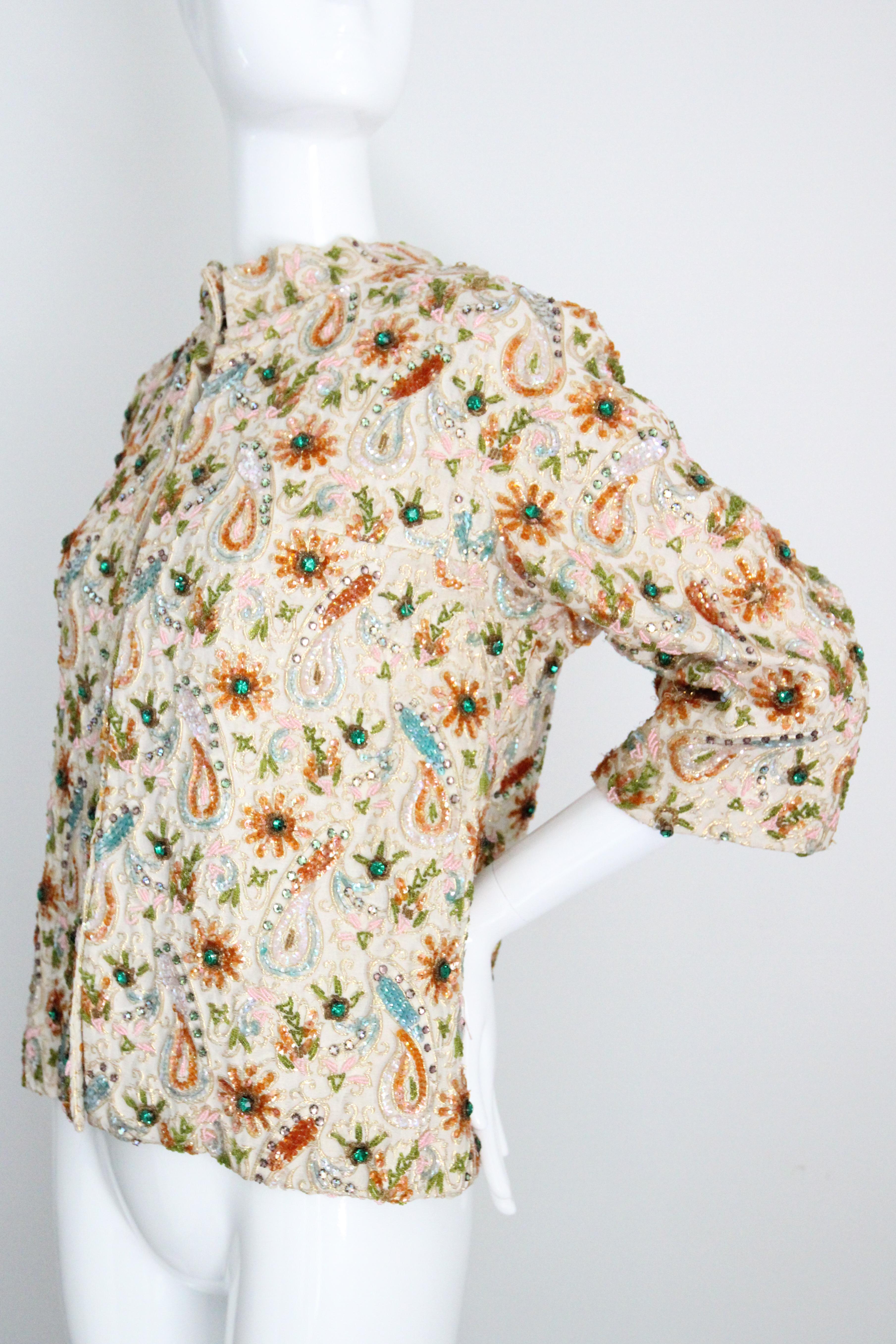 Vintage 1960s gold brocade beaded jacket vintage 1960s sequin jacket UK 14 US 10 en venta 3