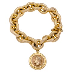 Vintage 1960s Gold Chunky Link Bracelet with Ceasar Charm