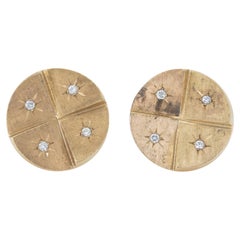 Vintage 1960s Gold Circular Cufflinks with Diamonds