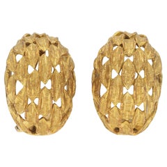 Vintage 1960s Gold Feather Domed Earrings