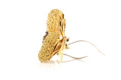Vintage 1960s Gold Flower Brooch with Rubies and Diamonds