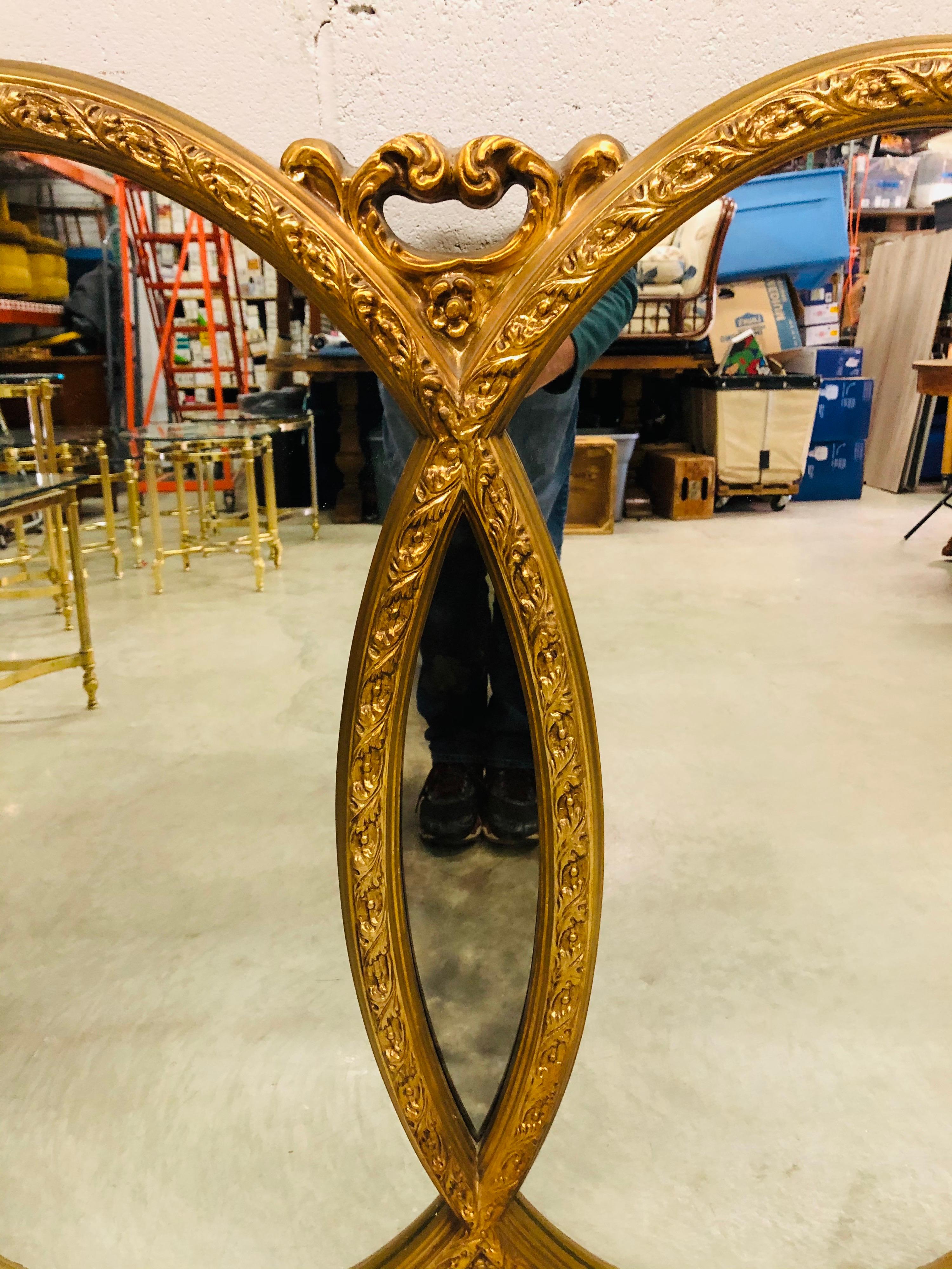 Hollywood Regency Vintage 1960s Gold Framed 3 Section Wall Mirror For Sale