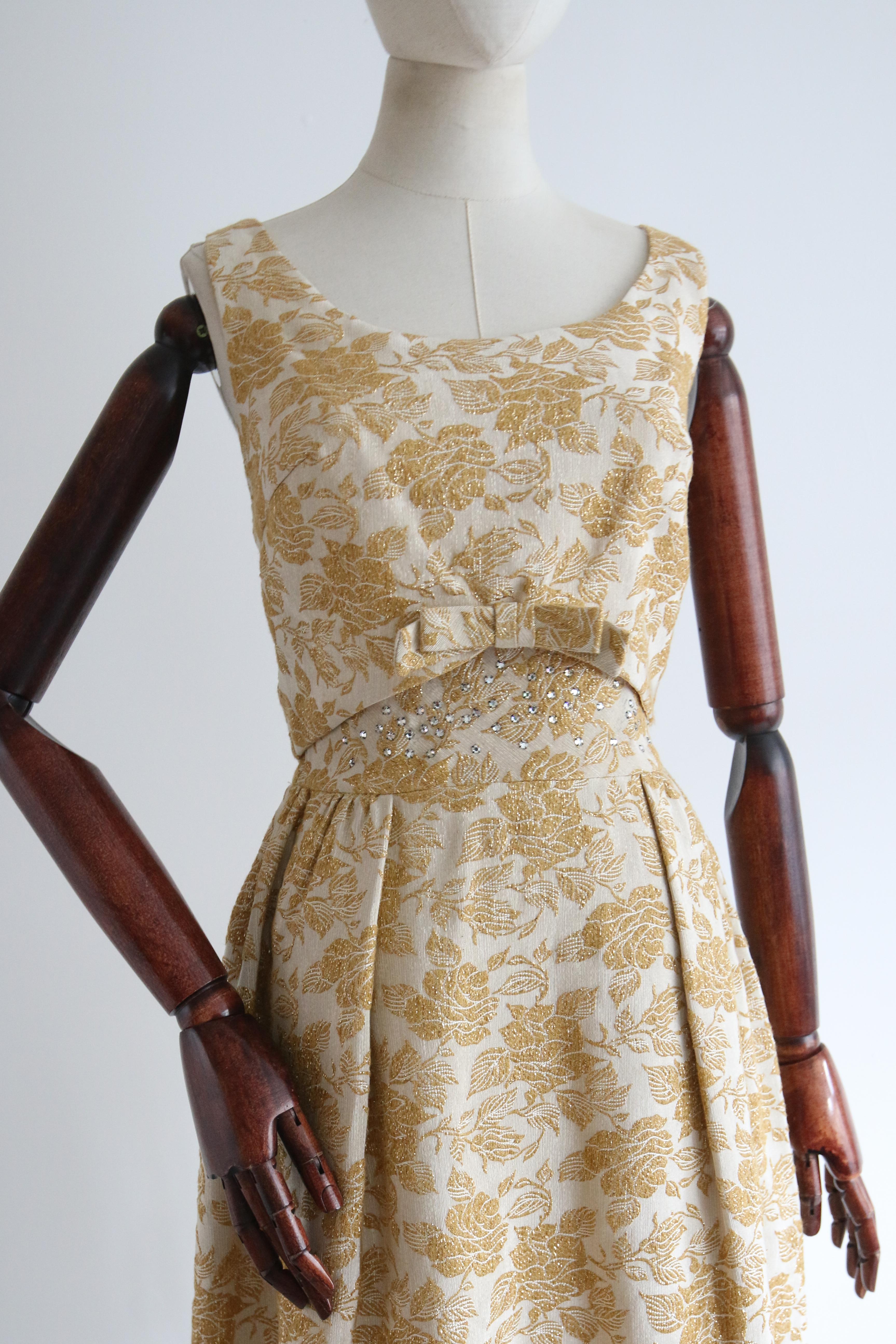 Vintage 1960's Gold Lurex Brocade & Rhinestone Evening Gown UK 8 US 4 For Sale 1