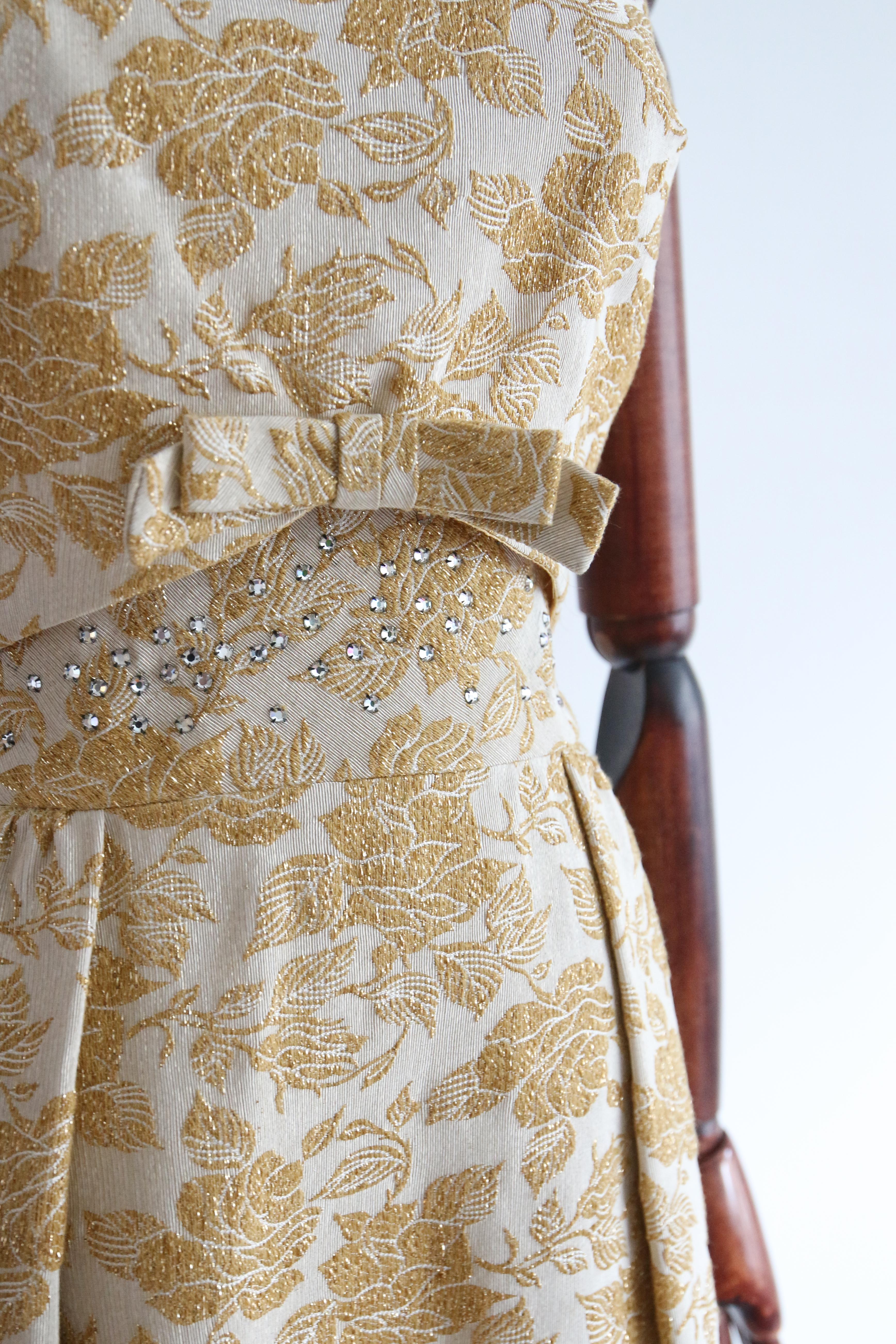  Vintage 1960's Gold Lurex Brocade & Rhinestone Evening Gown UK 8 US 4 For Sale 2