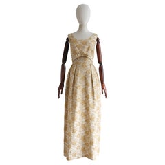  Vintage 1960's Gold Lurex Brocade & Rhinestone Evening Gown UK 8 US 4