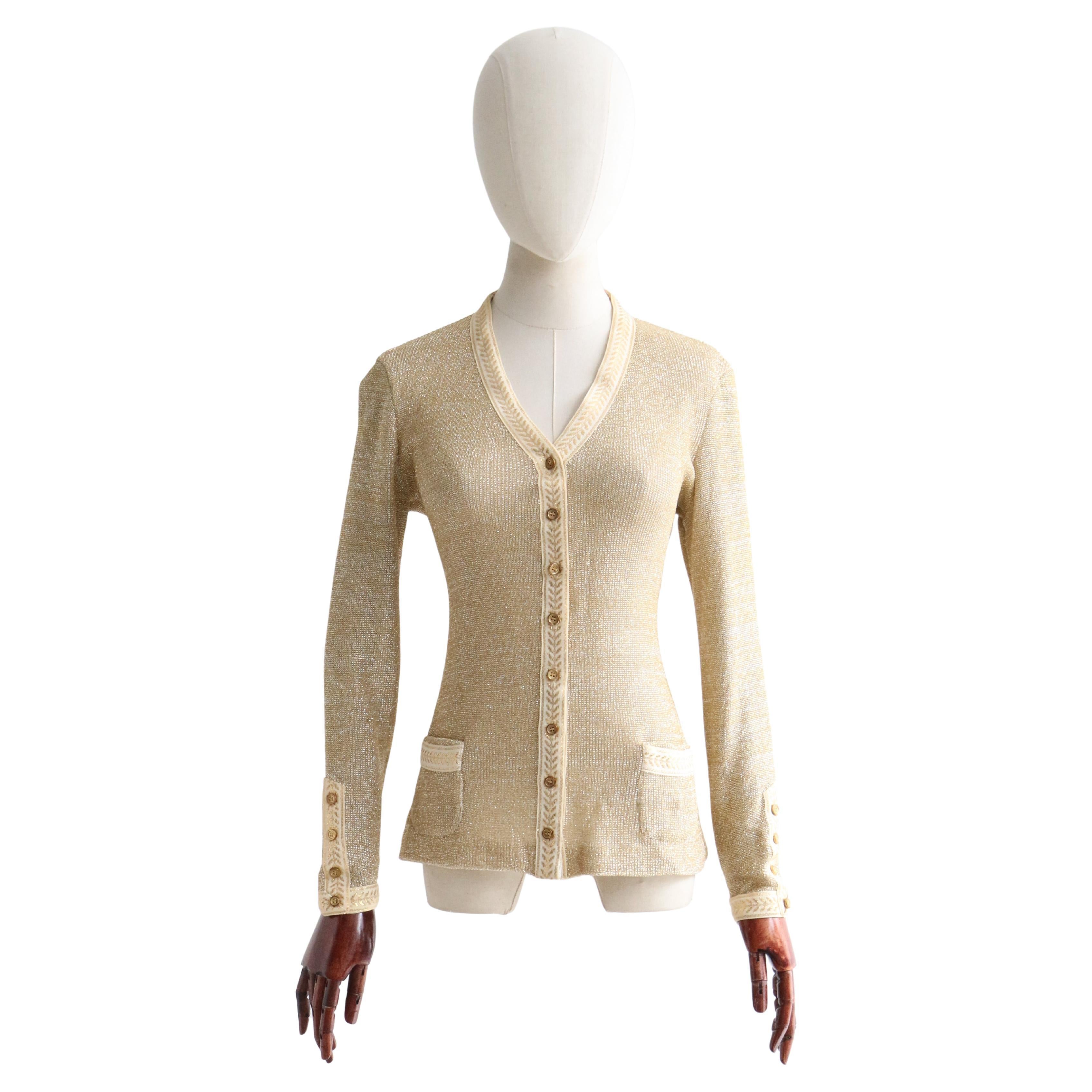 Vintage 1960's gold lurex laurel lead cardigan gold sixties knitwear UK 10 US 6