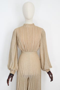 Vintage 1960's Gold Lurex Pleated Jumpsuit Palazzo Wide Leg Gold Jumpsuit UK 10