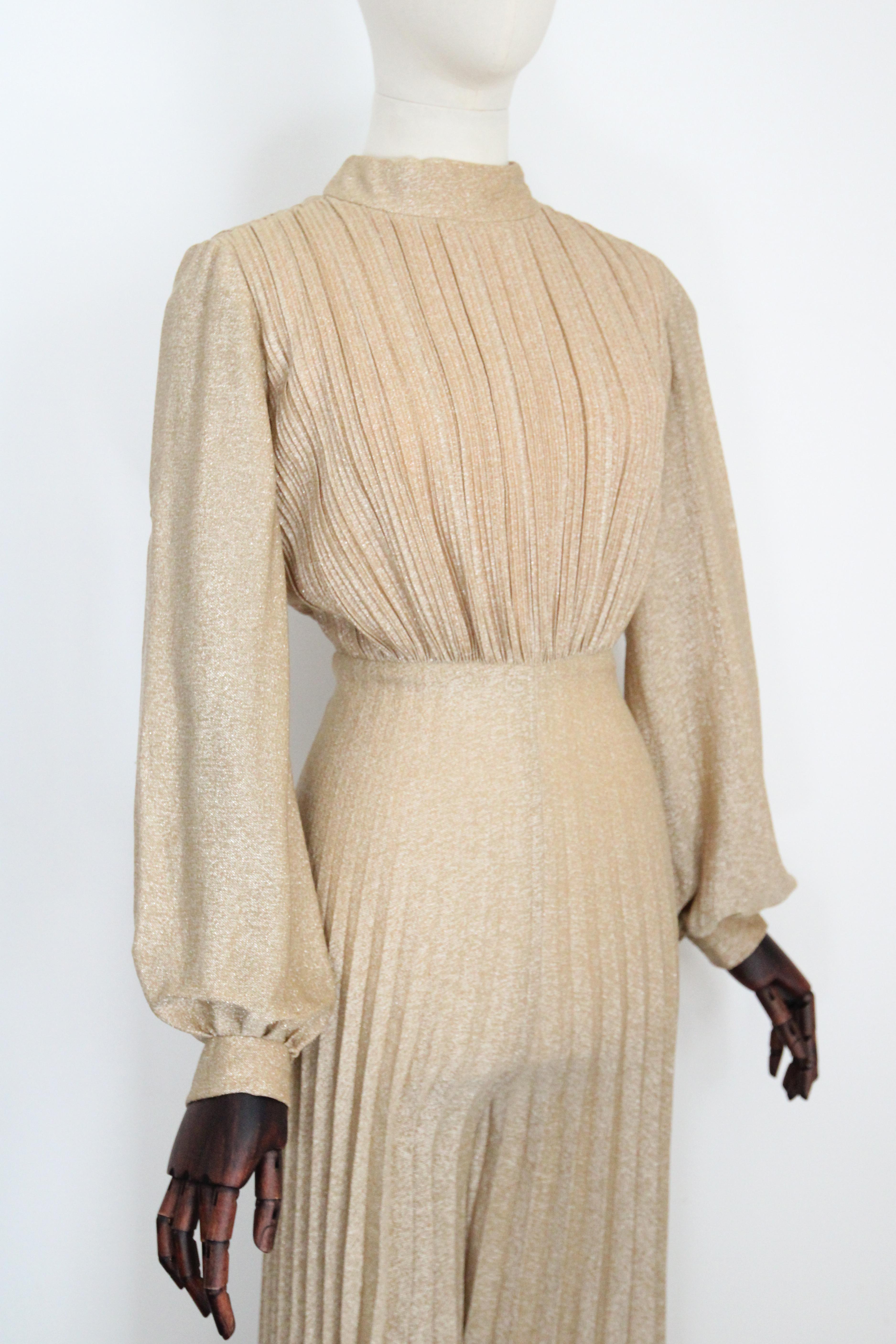 Vintage 1960's Gold Lurex Pleated Jumpsuit Palazzo Wide Leg Gold Jumpsuit UK 10 1