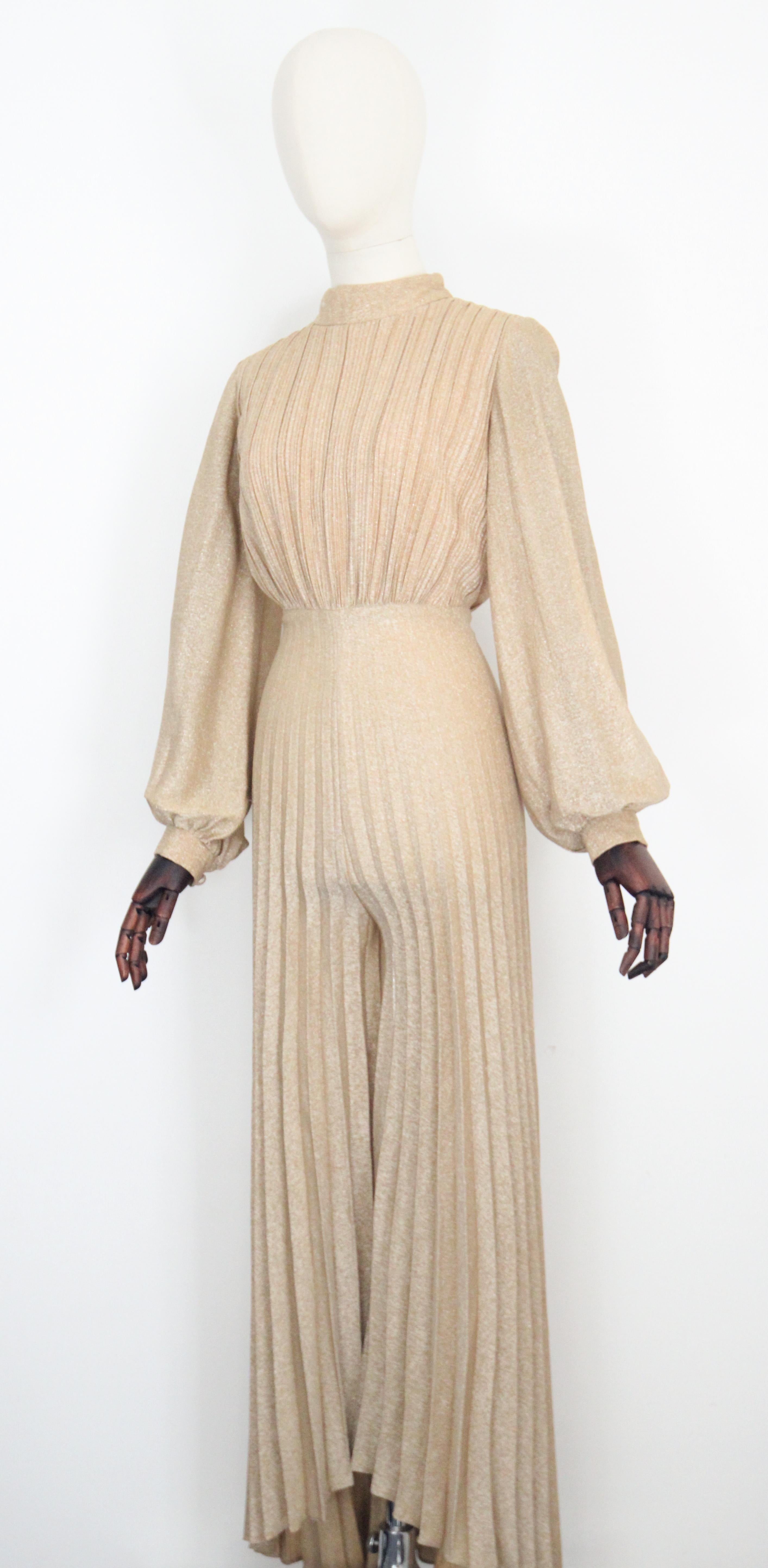 Vintage 1960's Gold Lurex Pleated Jumpsuit Palazzo Wide Leg Gold Jumpsuit UK 10 2
