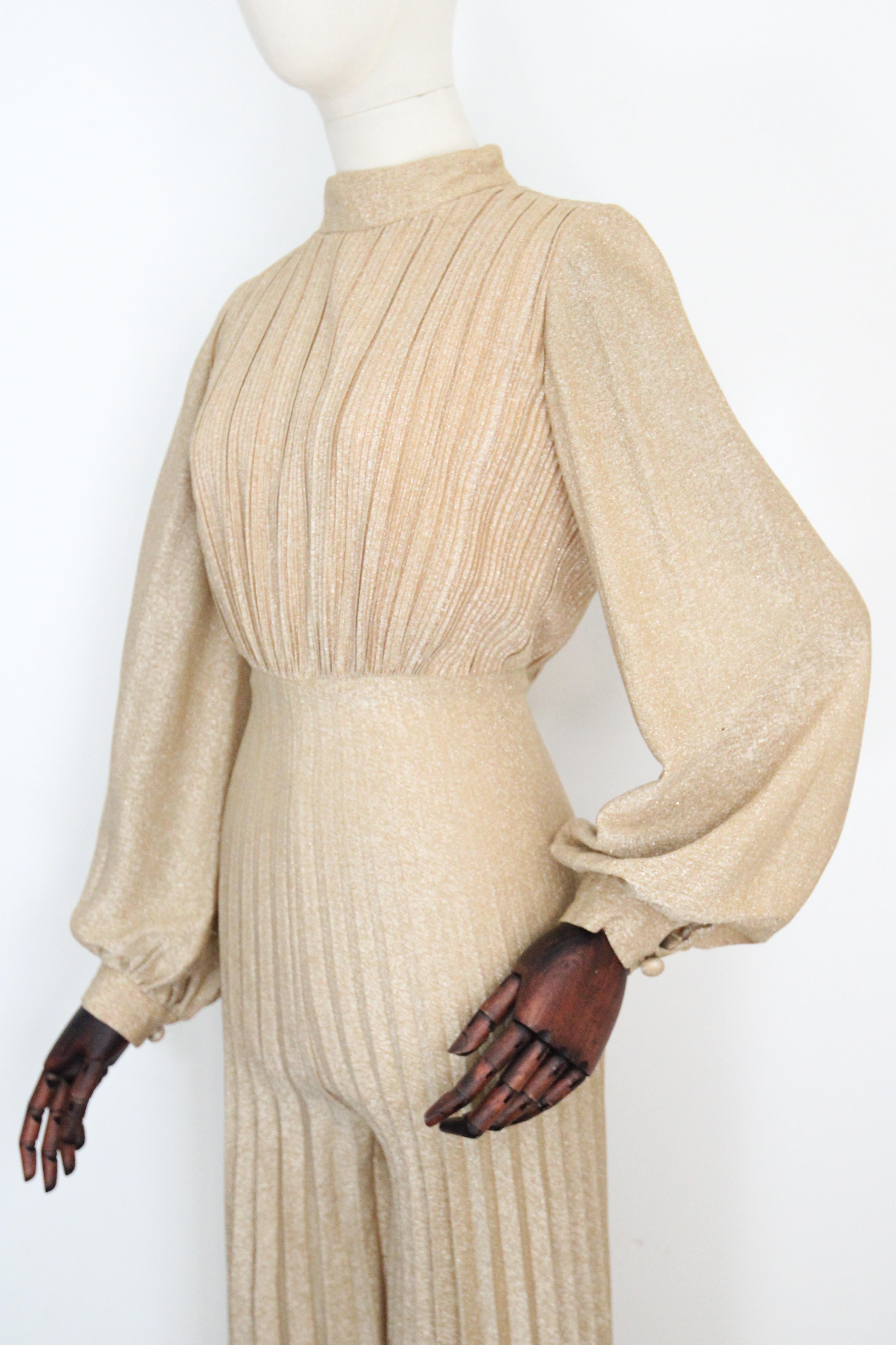 Vintage 1960's Gold Lurex Pleated Jumpsuit Palazzo Wide Leg Gold Jumpsuit UK 10 3