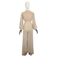 Vintage 1960's Gold Lurex Pleated Jumpsuit Palazzo Wide Leg Gold Jumpsuit UK 10