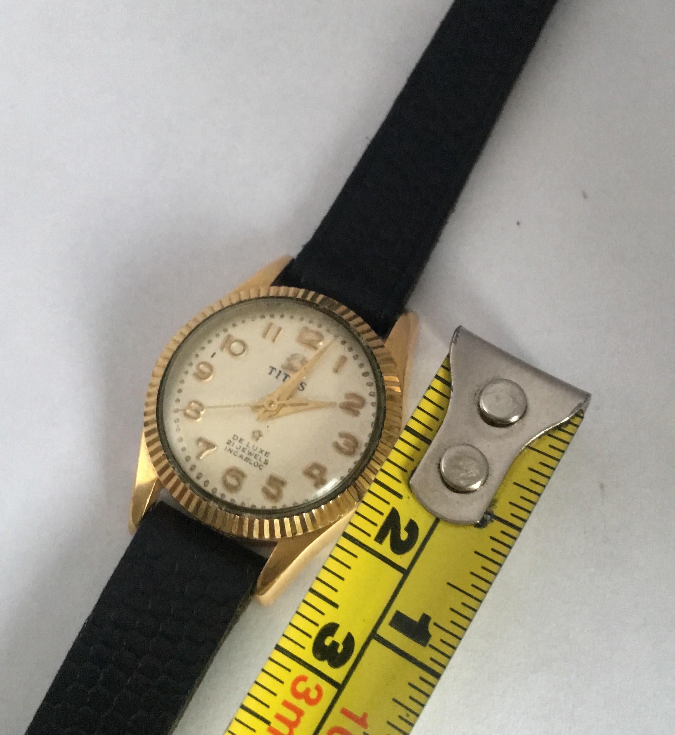 Vintage 1960s Gold Plate and Stainless Steel Back Titus Ladies Mechanical Watch For Sale 5