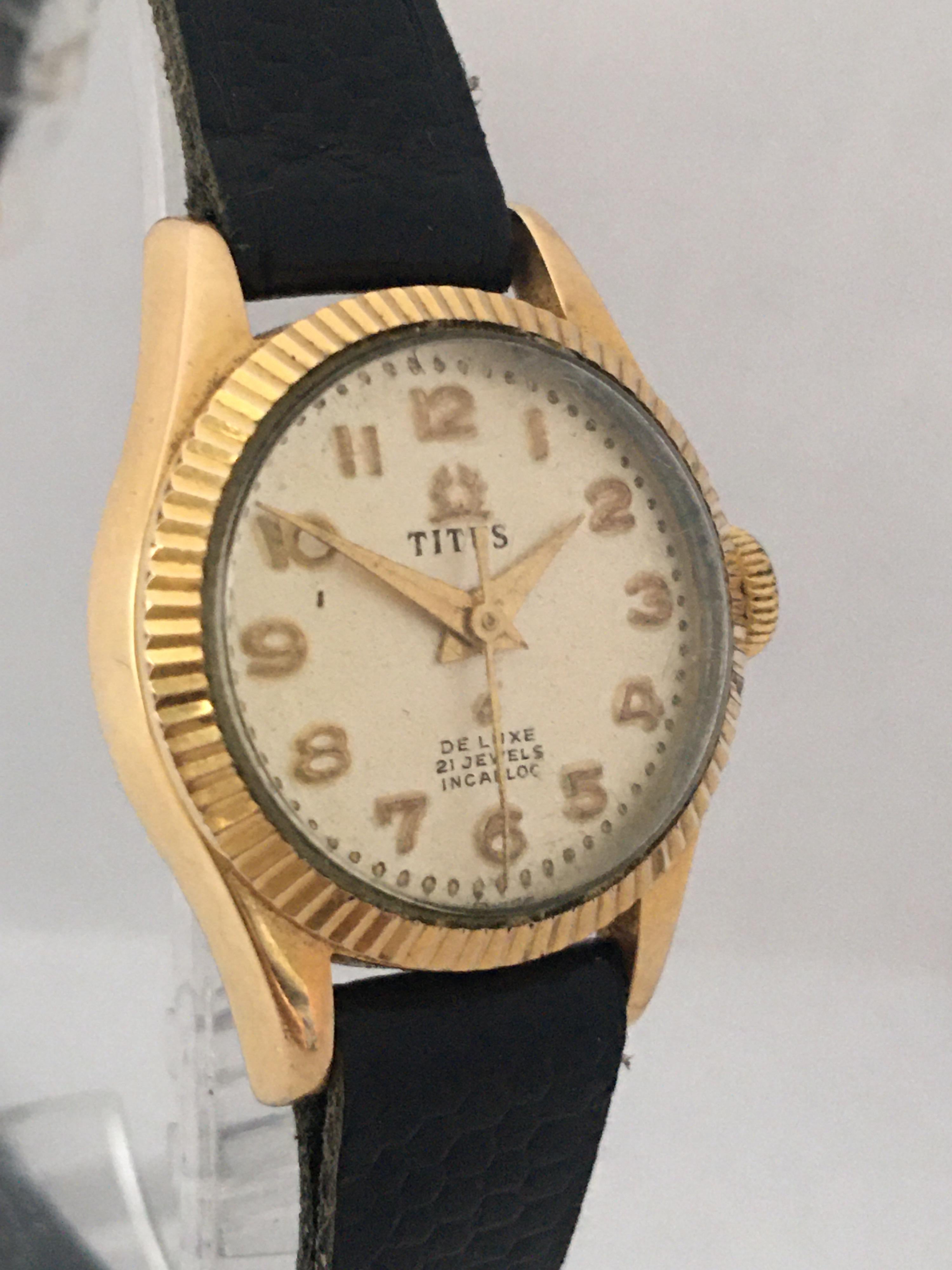 Vintage 1960s Gold Plate and Stainless Steel Back Titus Ladies Mechanical Watch For Sale 2