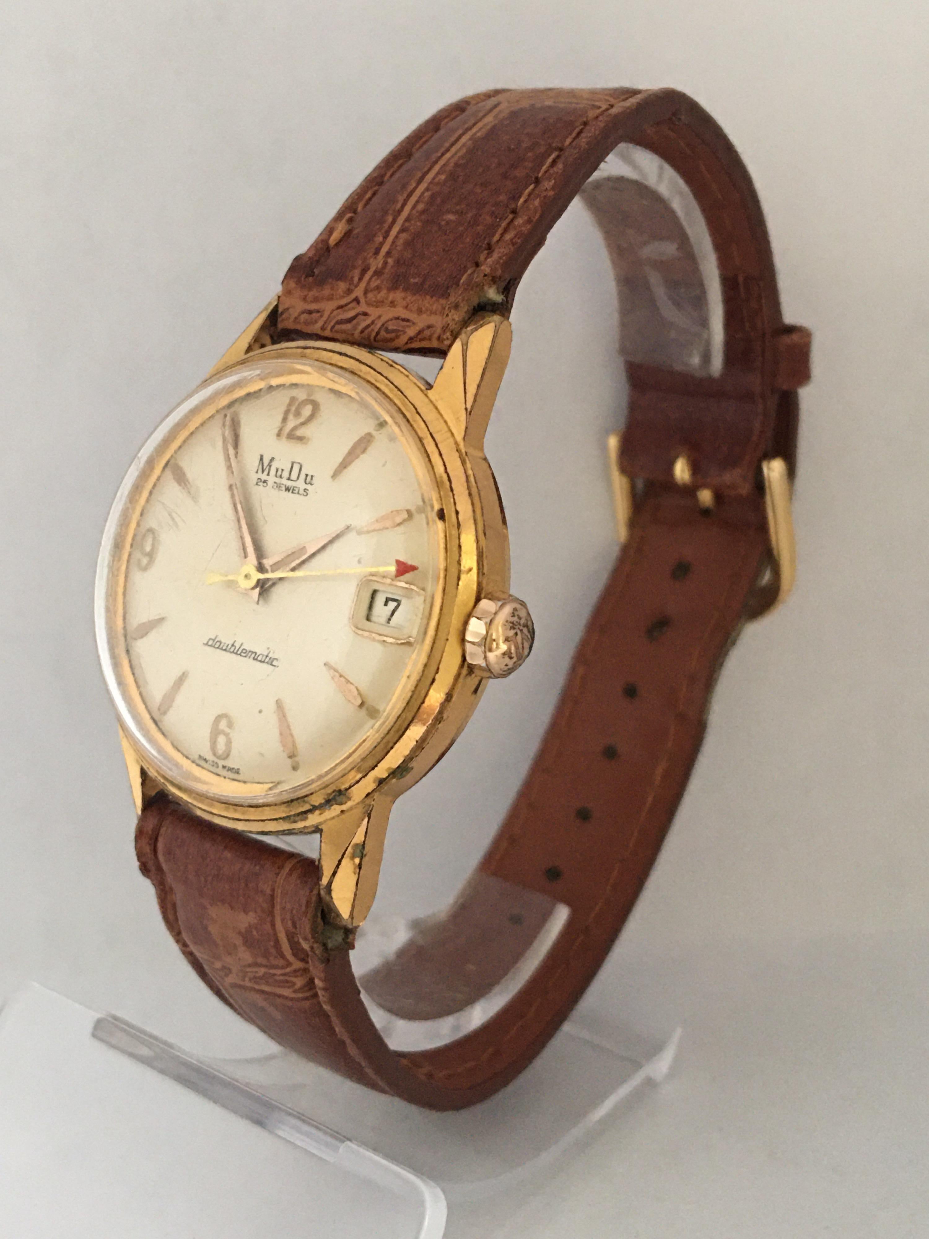 Vintage 1960s Gold Platte und Edelstahl MuDu 25 Juwelen Doublematic Uhr im Zustand „Gut“ im Angebot in Carlisle, GB