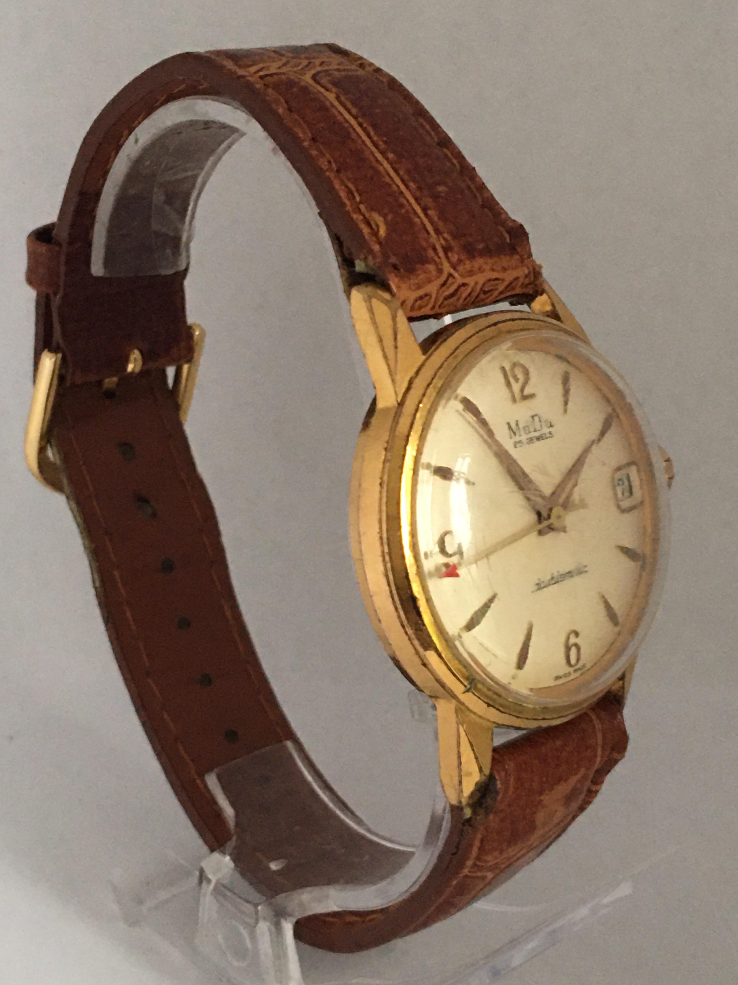 Vintage 1960s Gold Platte und Edelstahl MuDu 25 Juwelen Doublematic Uhr für Damen oder Herren im Angebot