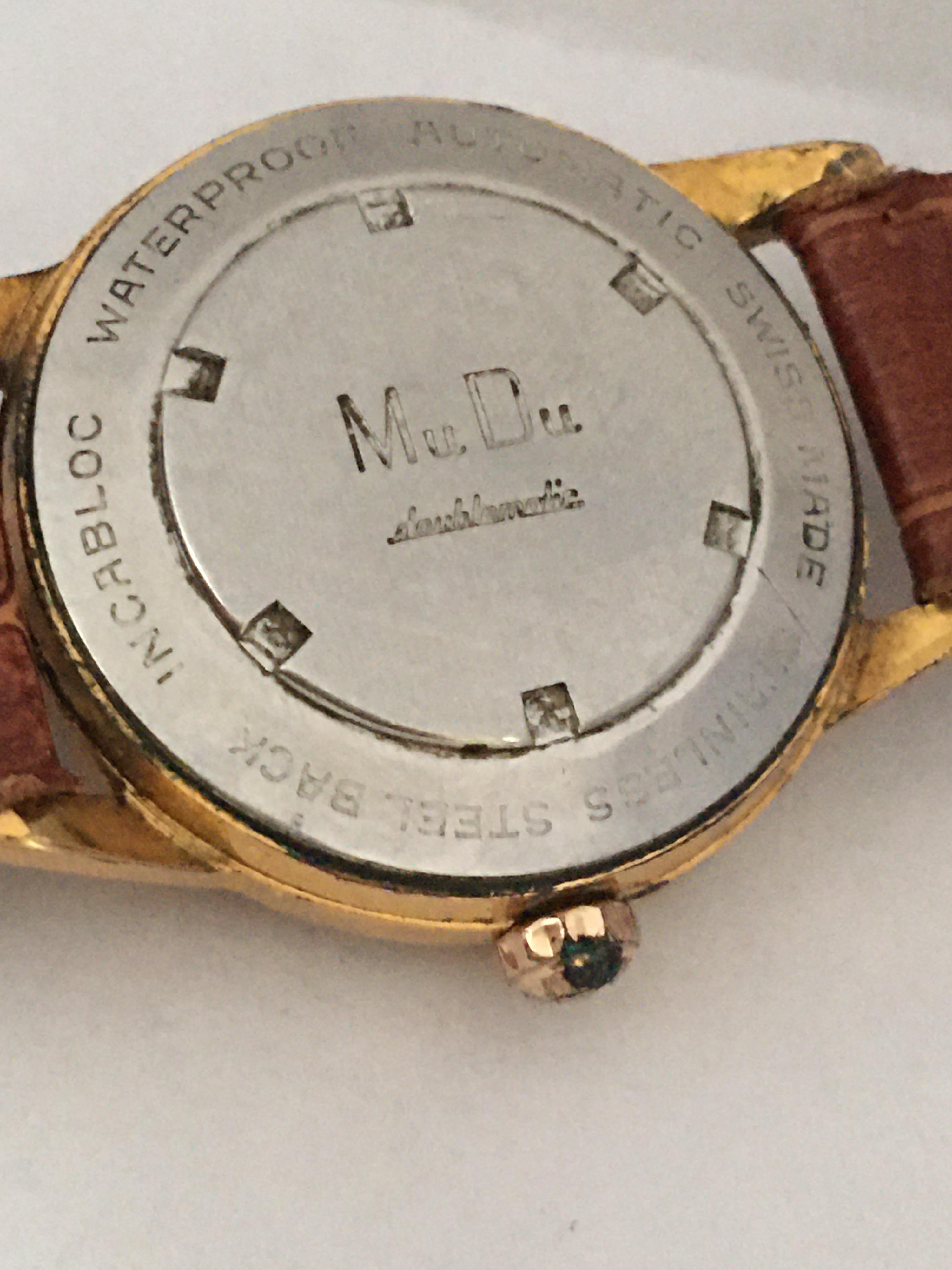 Vintage 1960s Gold Platte und Edelstahl MuDu 25 Juwelen Doublematic Uhr im Angebot 4