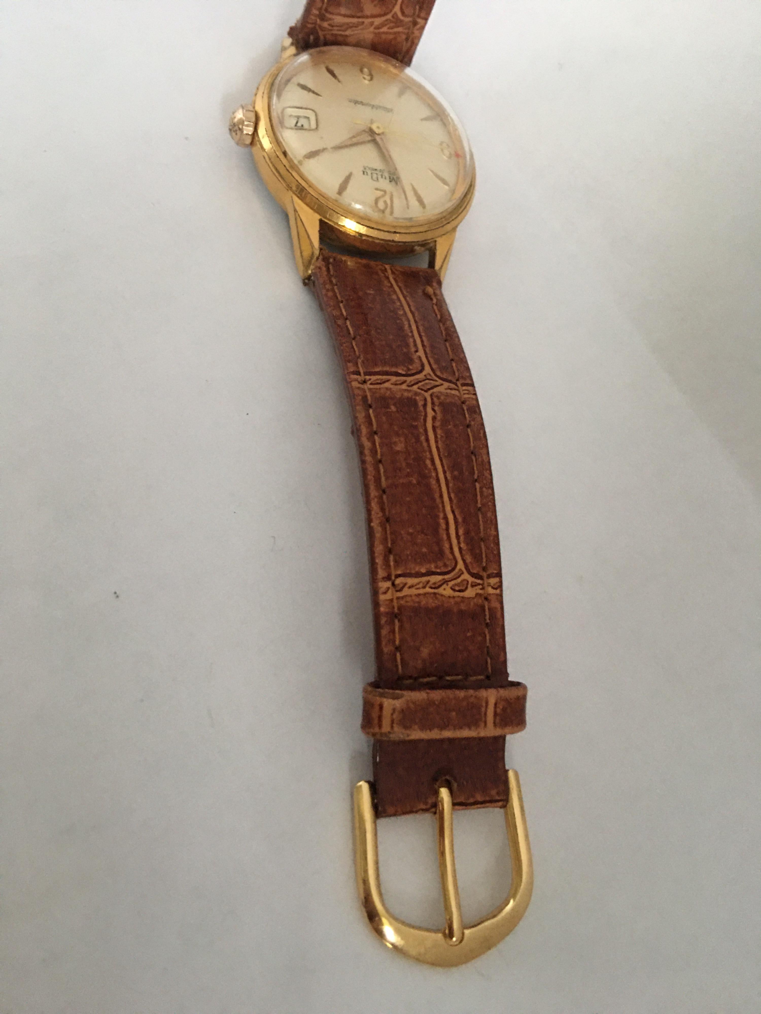 Vintage 1960s Gold Platte und Edelstahl MuDu 25 Juwelen Doublematic Uhr im Angebot 5