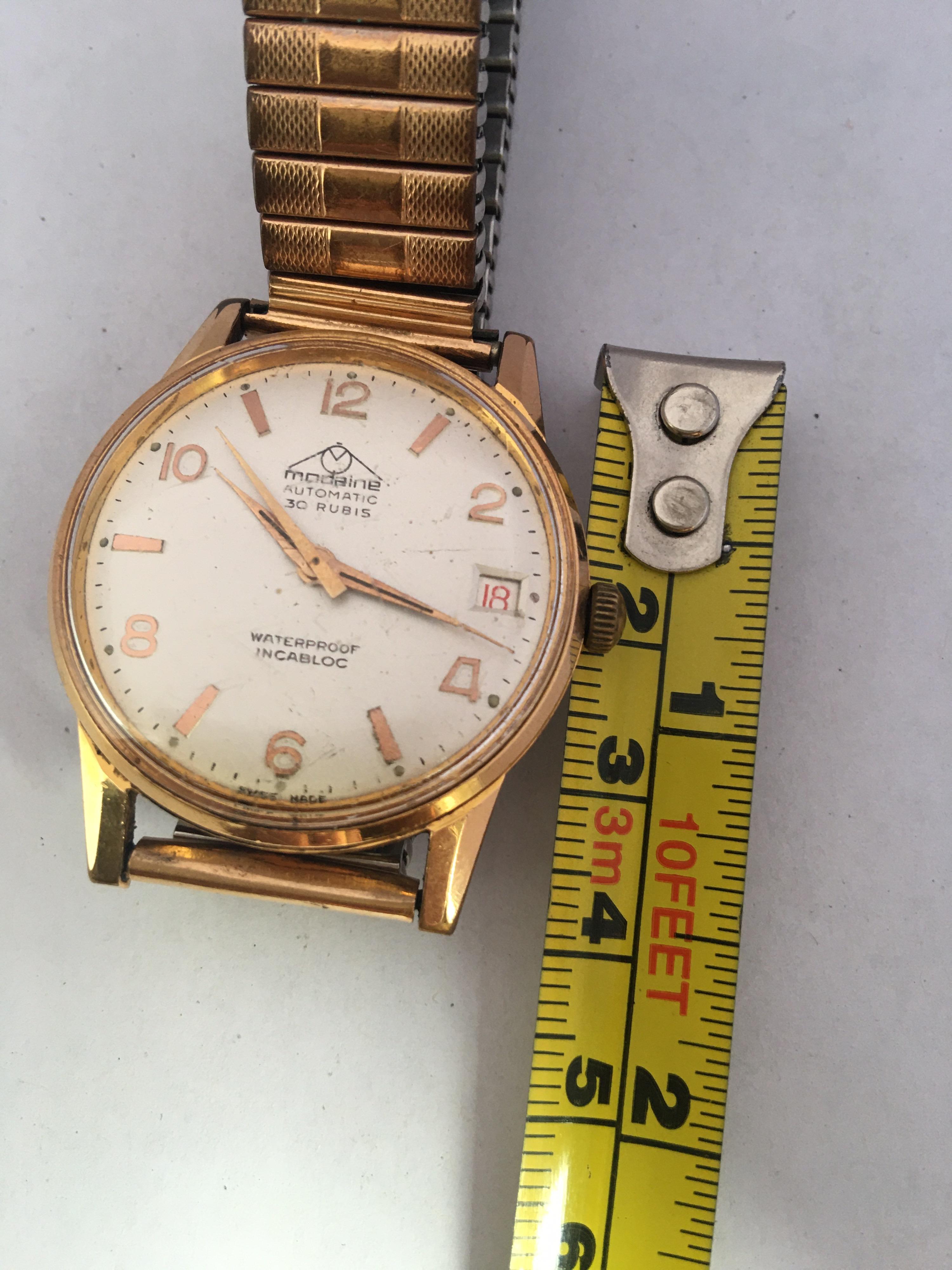 Vintage 1960s Gold-Plated and Stainless Steel 30 Rubis Swiss Automatic Watch 4