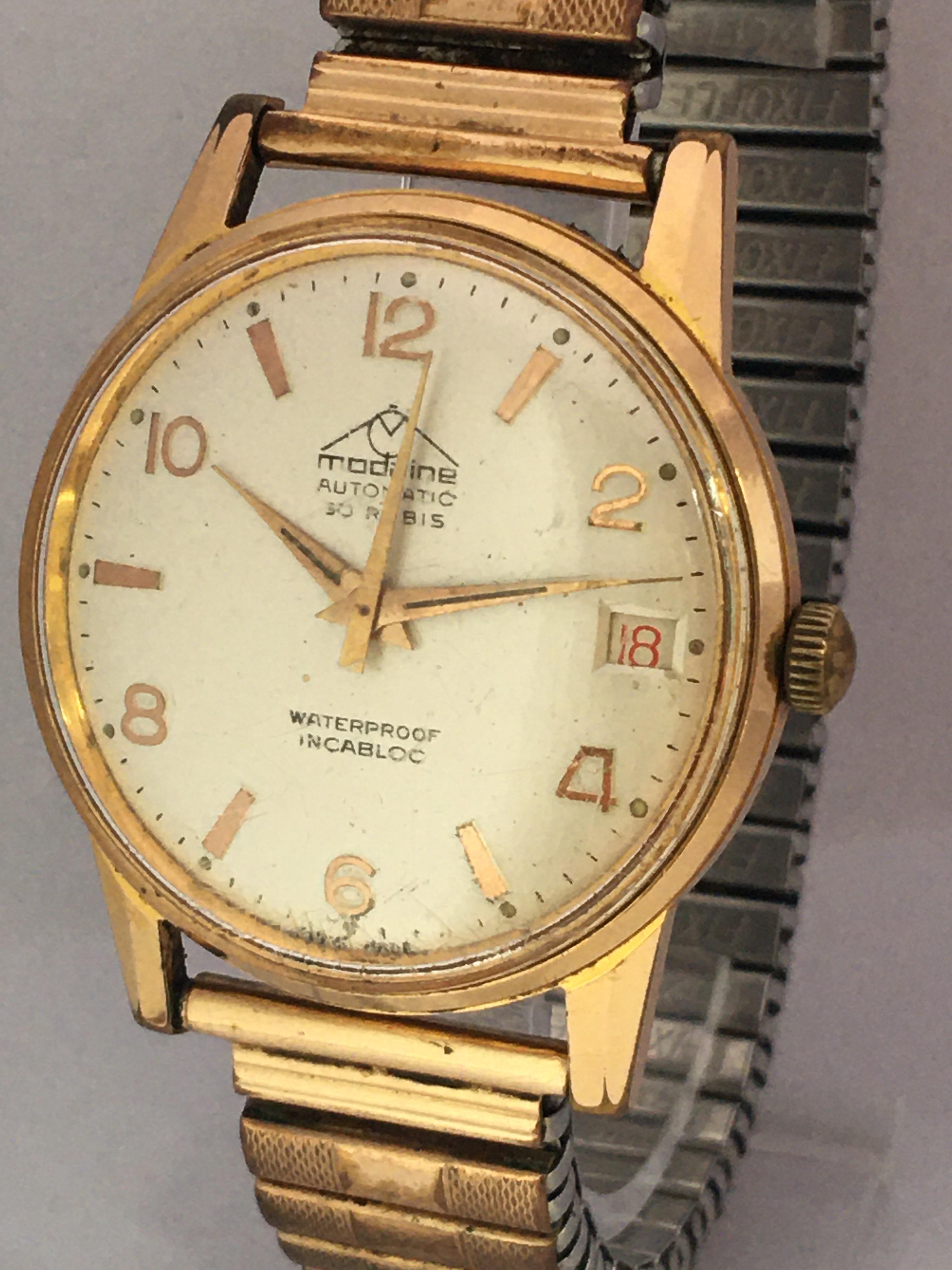 Vintage 1960s Gold-Plated and Stainless Steel 30 Rubis Swiss Automatic Watch 6