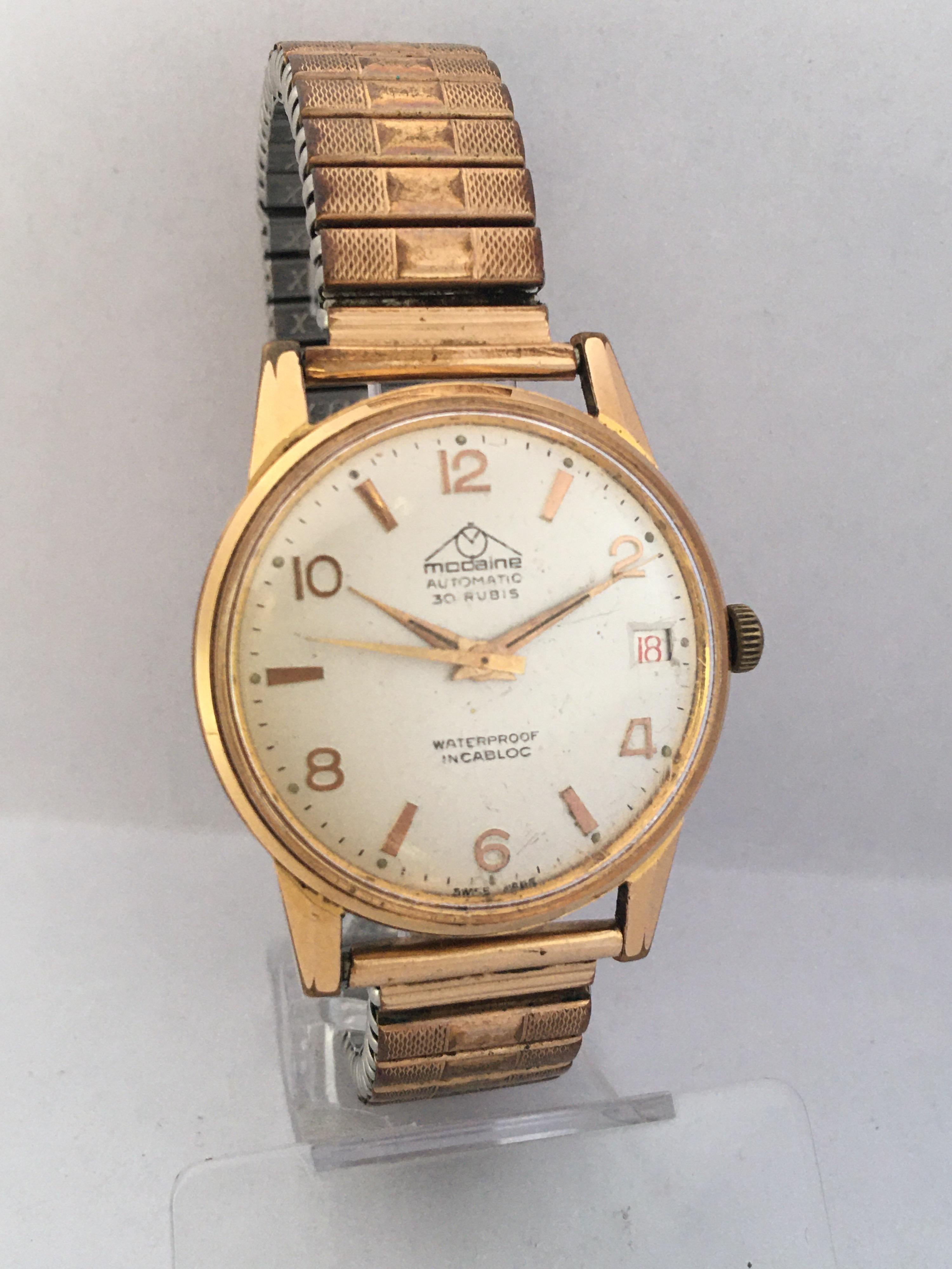 Vintage 1960s Gold-Plated and Stainless Steel 30 Rubis Swiss Automatic Watch 7