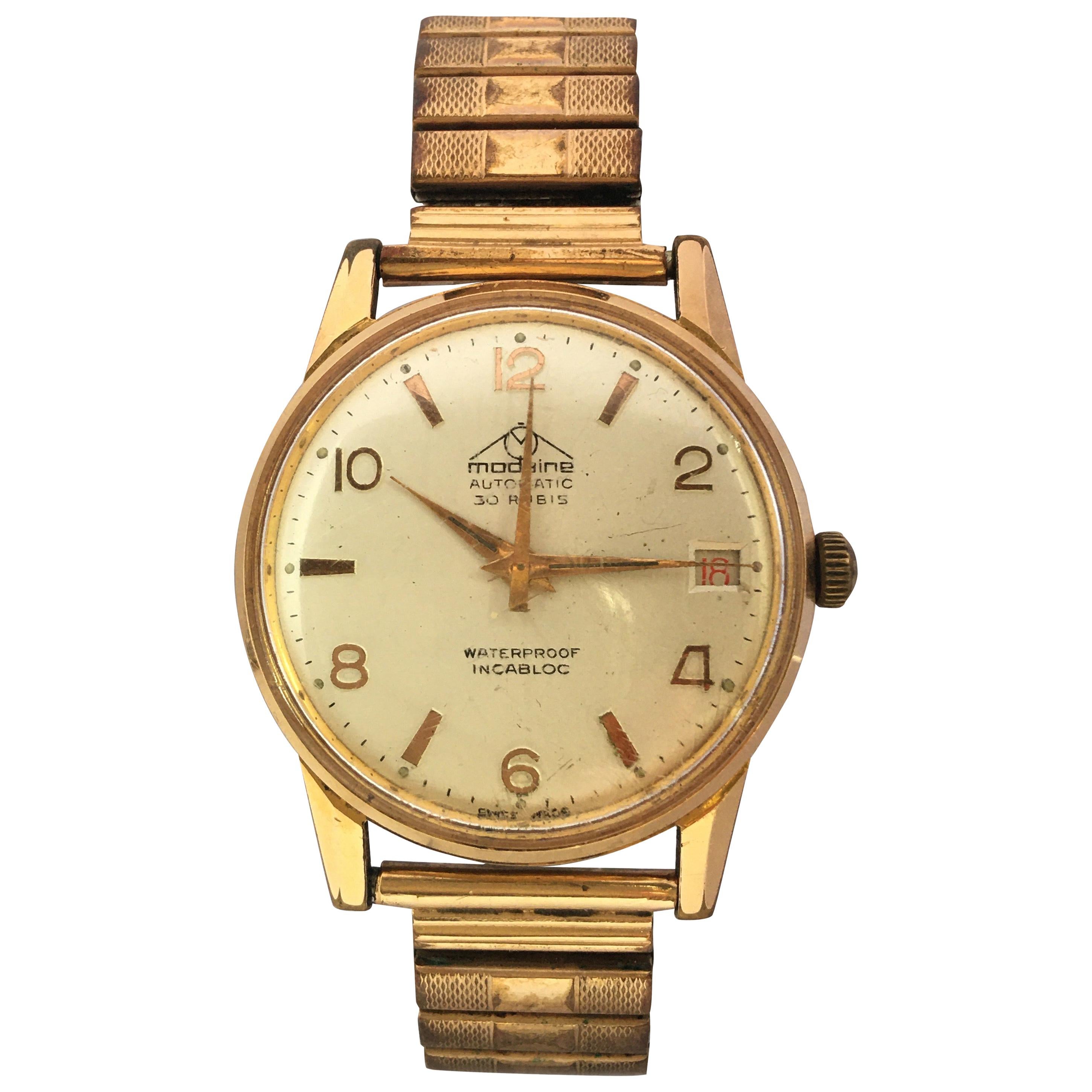 Vintage 1960s Gold-Plated and Stainless Steel 30 Rubis Swiss Automatic Watch