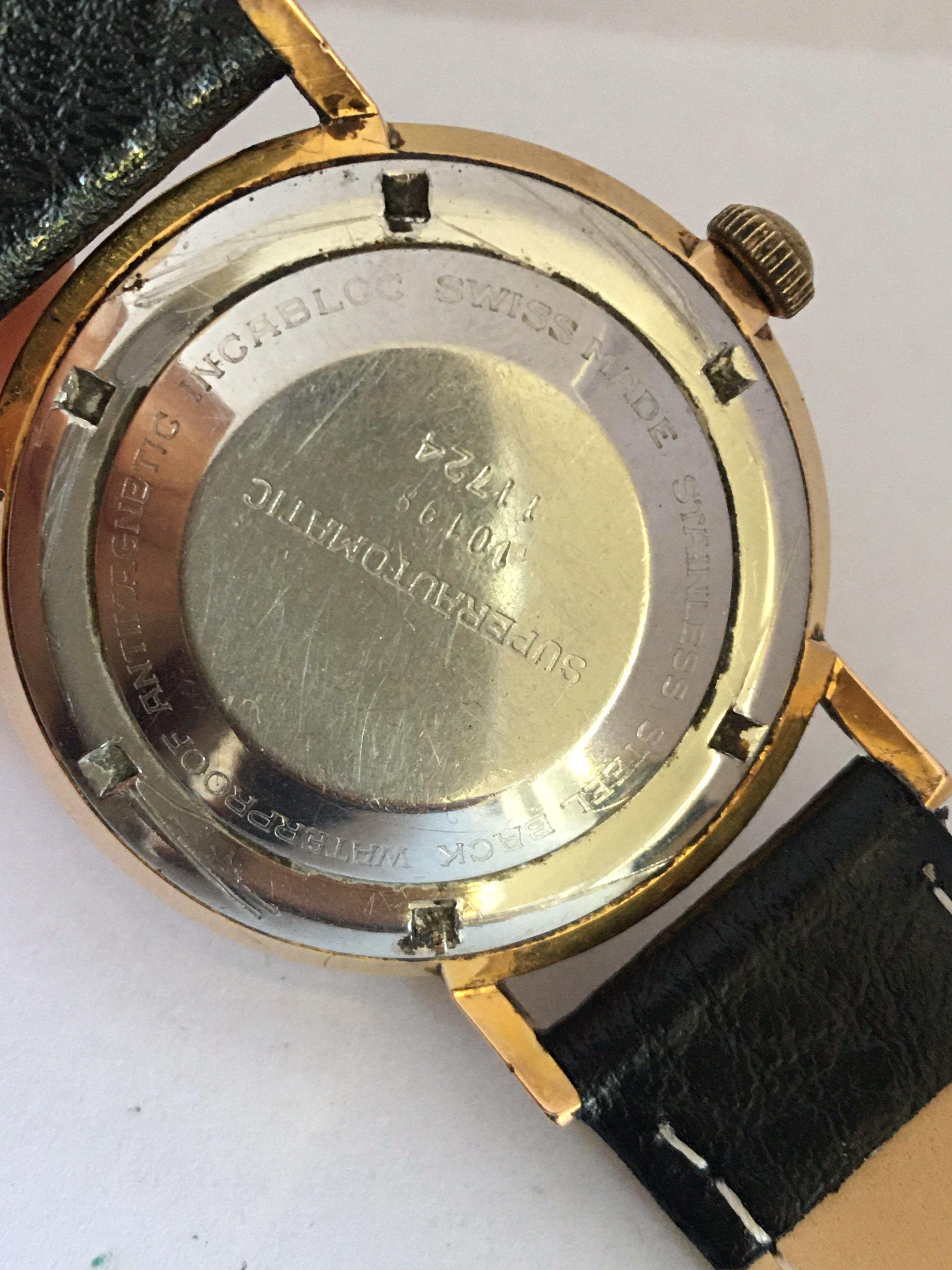 Vintage 1960er Jahre vergoldet und Edelstahlboden automatische Schweizer Uhr im Angebot 5