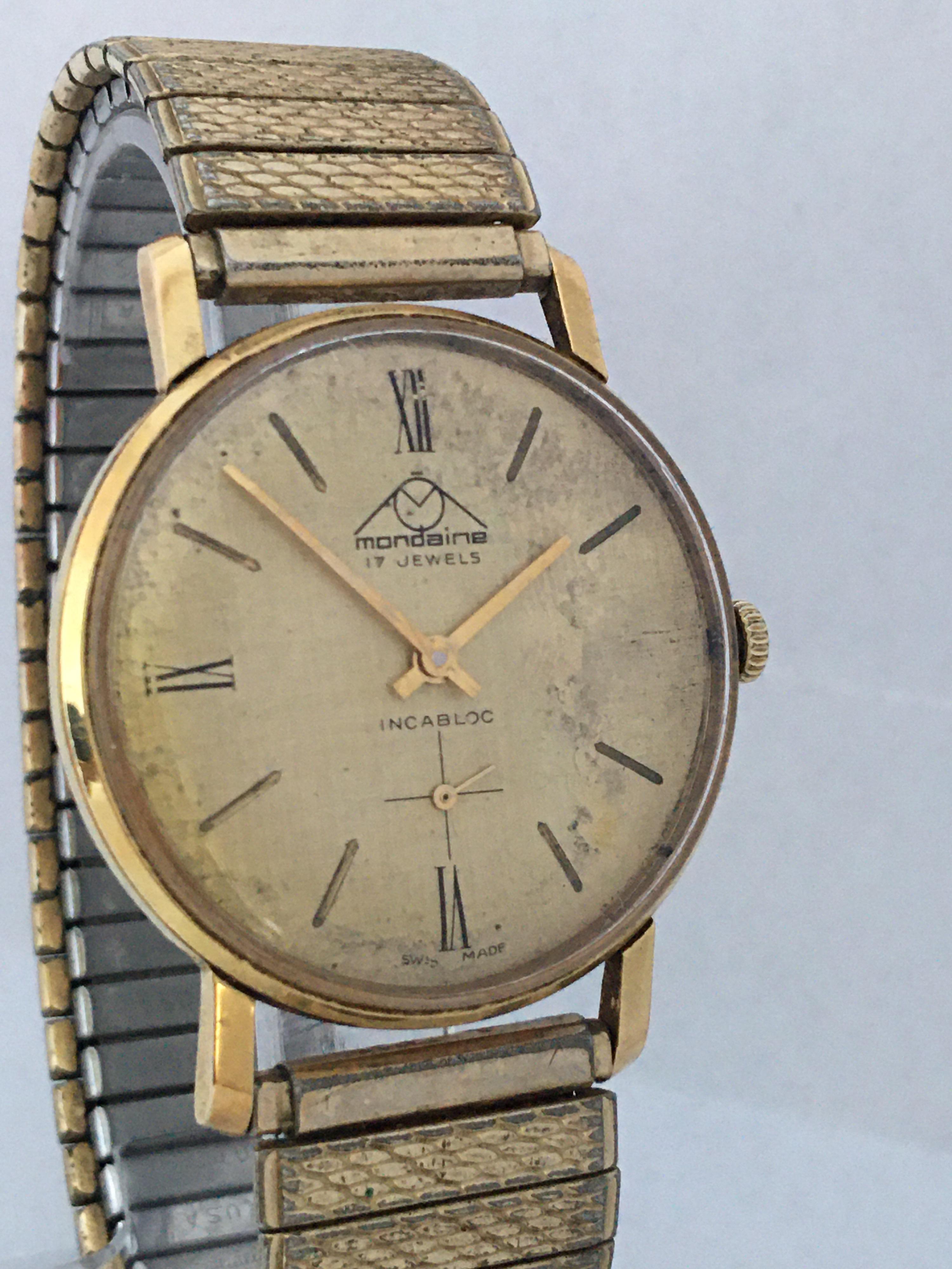 Vintage 1960s Gold-Plated and Stainless Steel Back Mechanical Swiss Watch For Sale 5