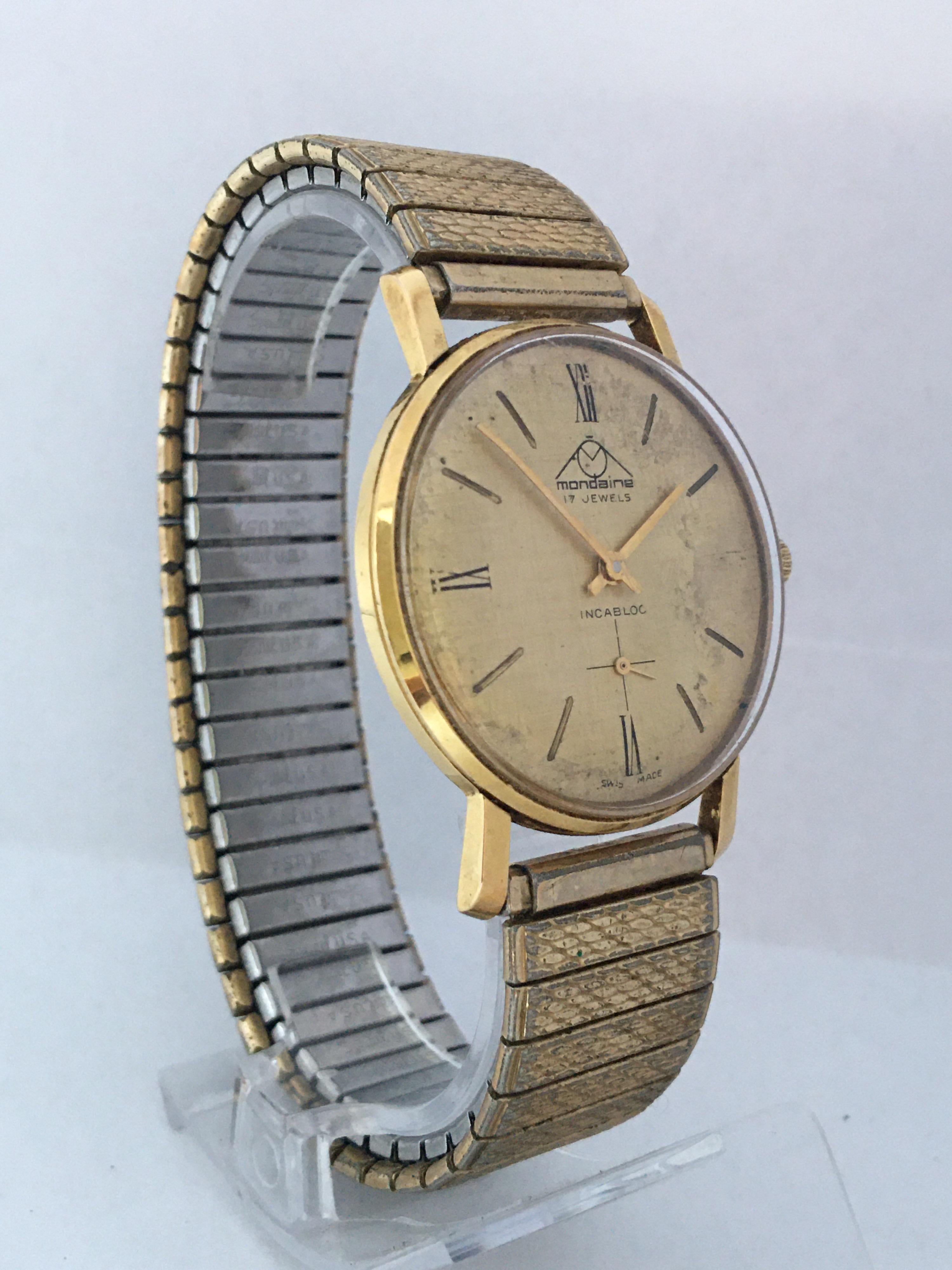 Vintage 1960s Gold-Plated and Stainless Steel Back Mechanical Swiss Watch For Sale 6