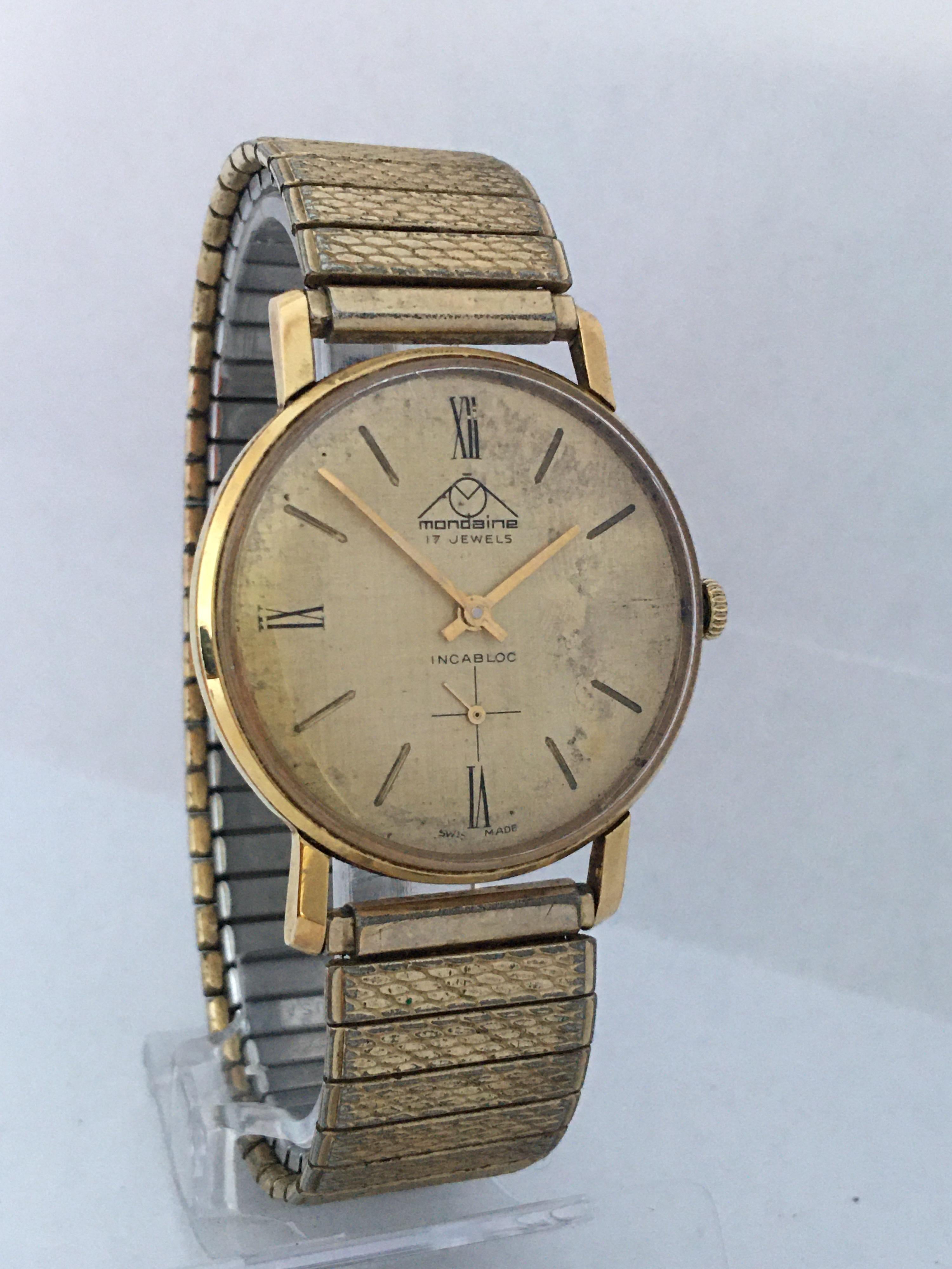 Vintage 1960s Gold-Plated and Stainless Steel Back Mechanical Swiss Watch For Sale 8