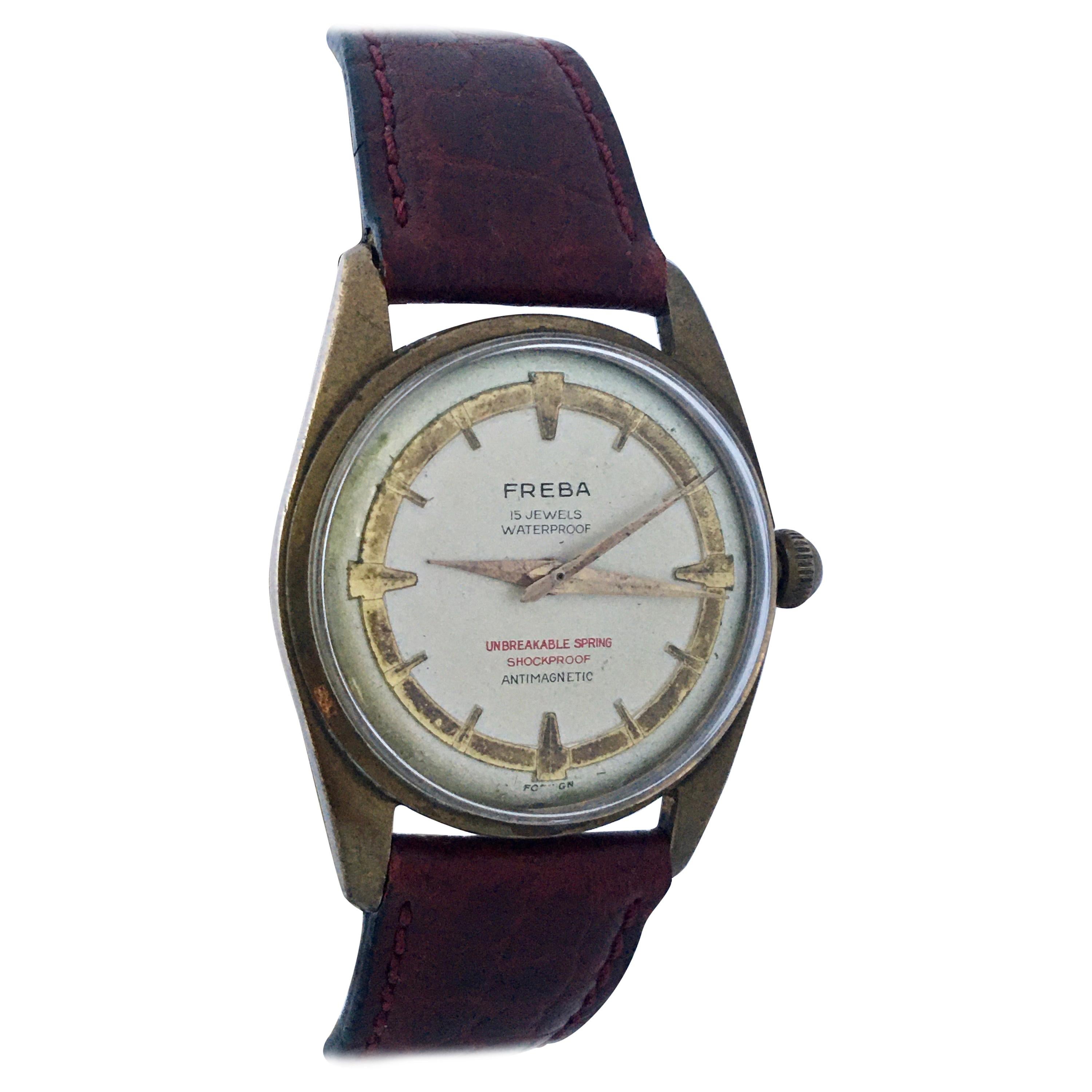 Vintage 1960s Gold-Plated and Stainless Steel Back Mechanical Watch For Sale