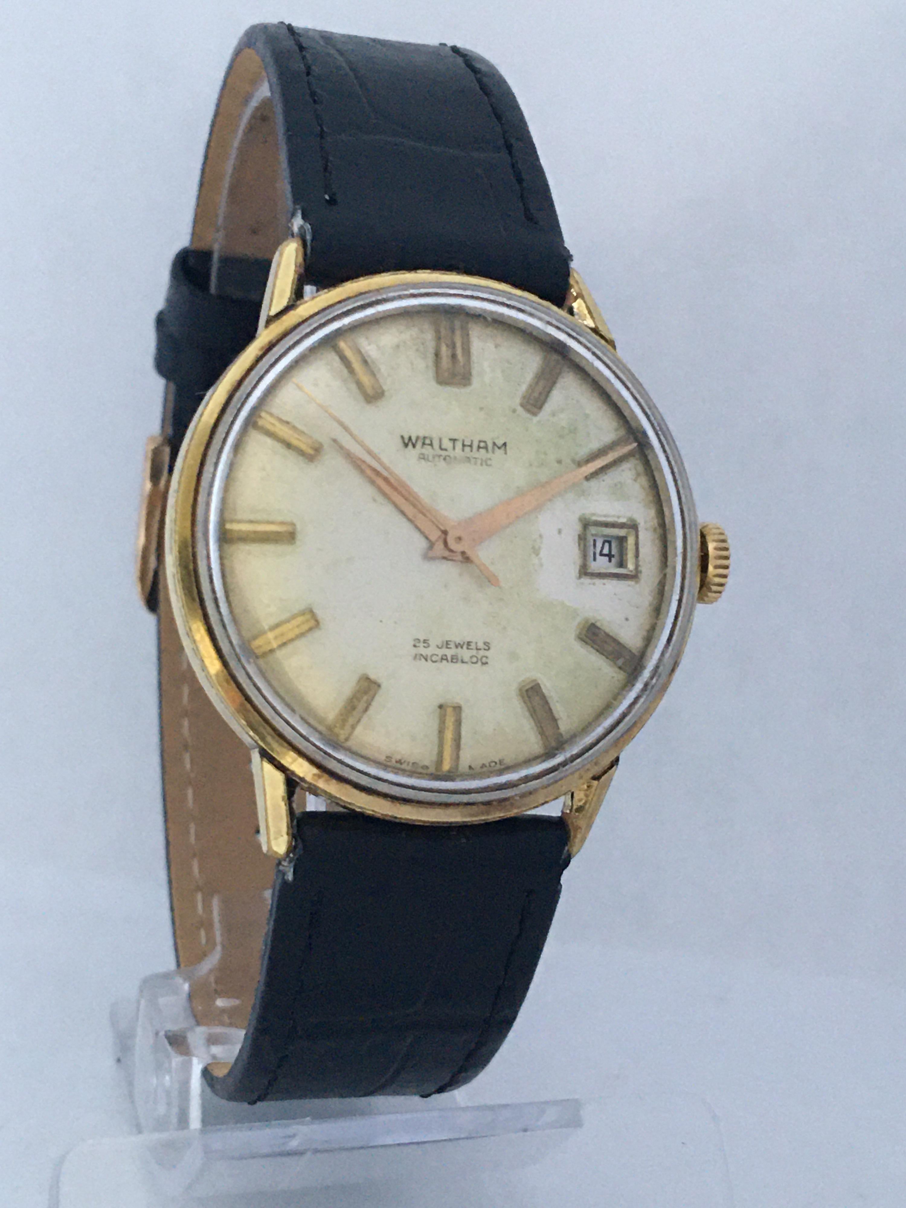 Vintage 1960s Gold-Plated and Stainless Steel Back Waltham Automatic Watch For Sale 4