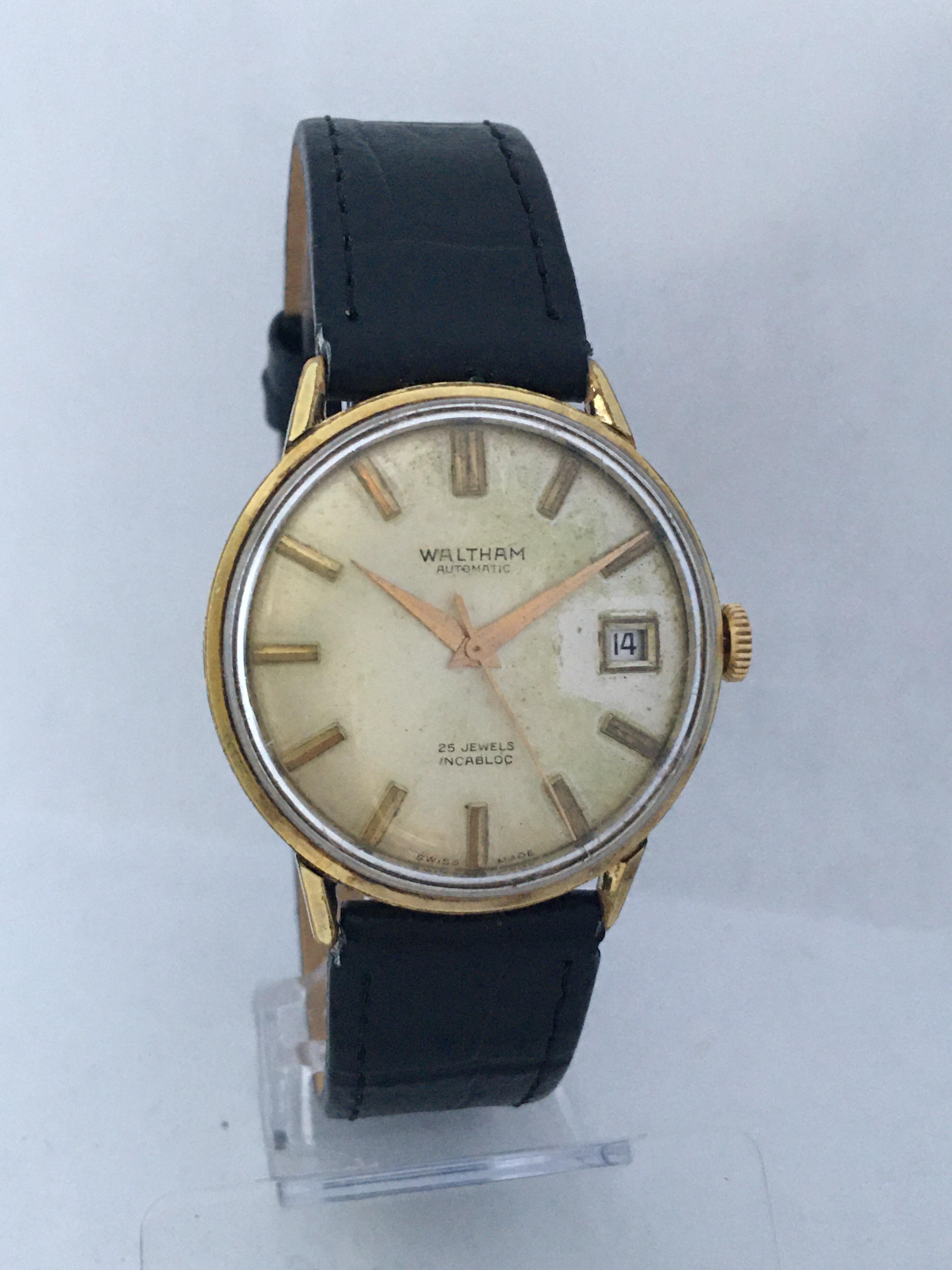Vintage 1960s Gold-Plated and Stainless Steel Back Waltham Automatic Watch For Sale 5