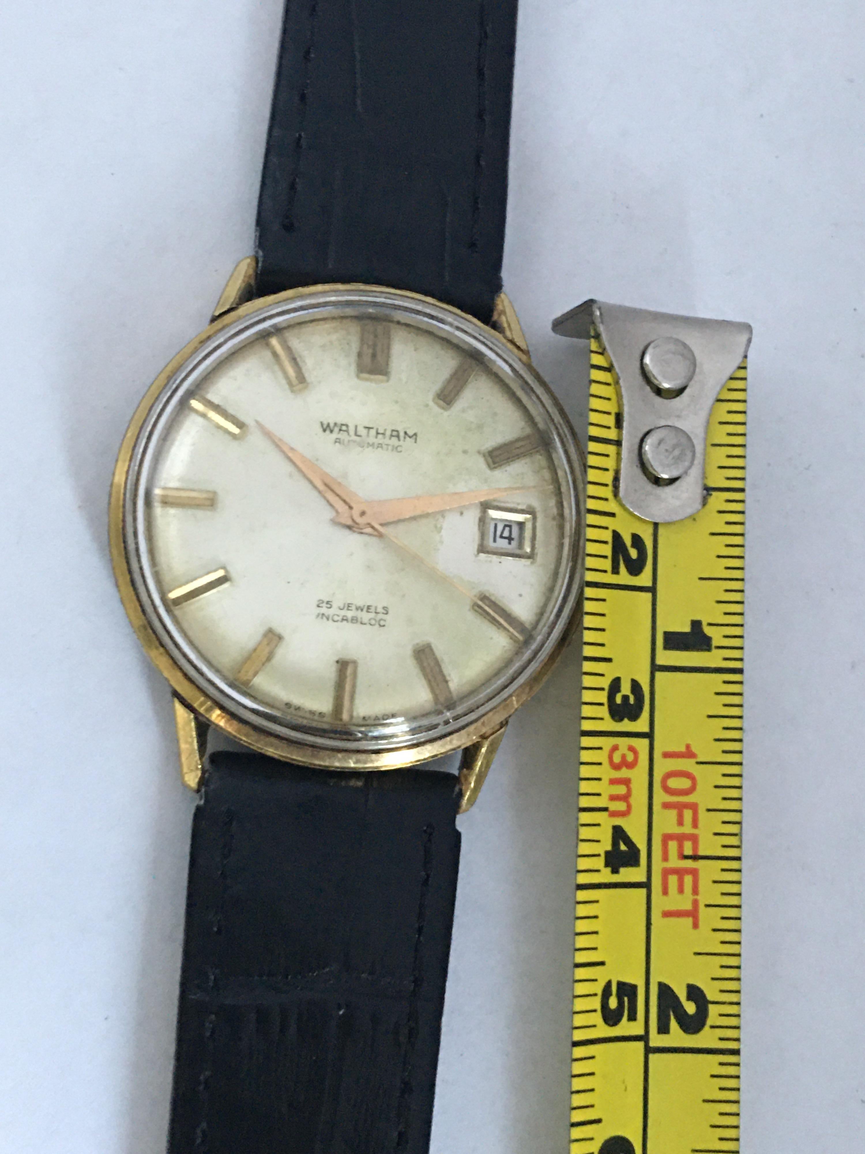 Women's or Men's Vintage 1960s Gold-Plated and Stainless Steel Back Waltham Automatic Watch For Sale