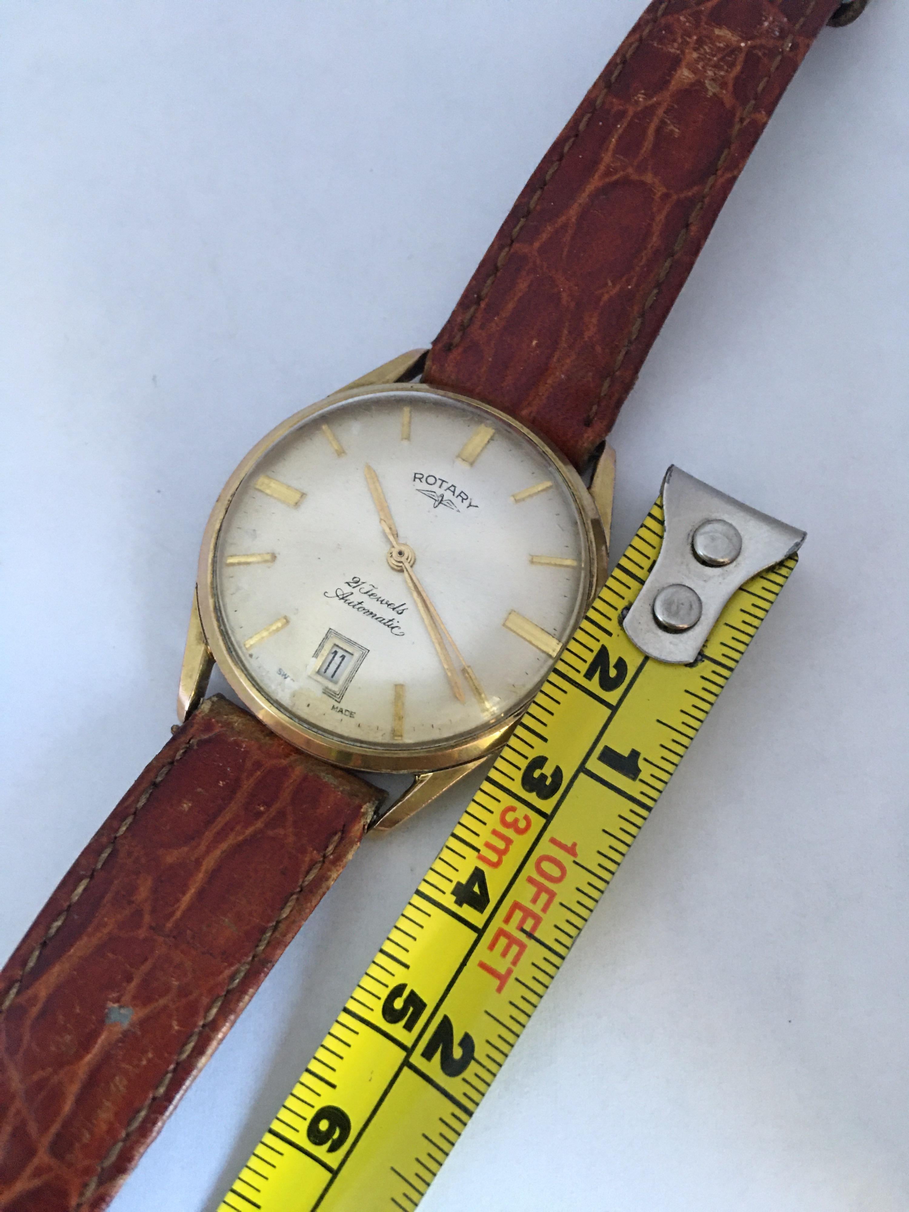 Vintage 1960s Gold-Plated Rotary 21 Jewels Automatic Watch For Sale 3
