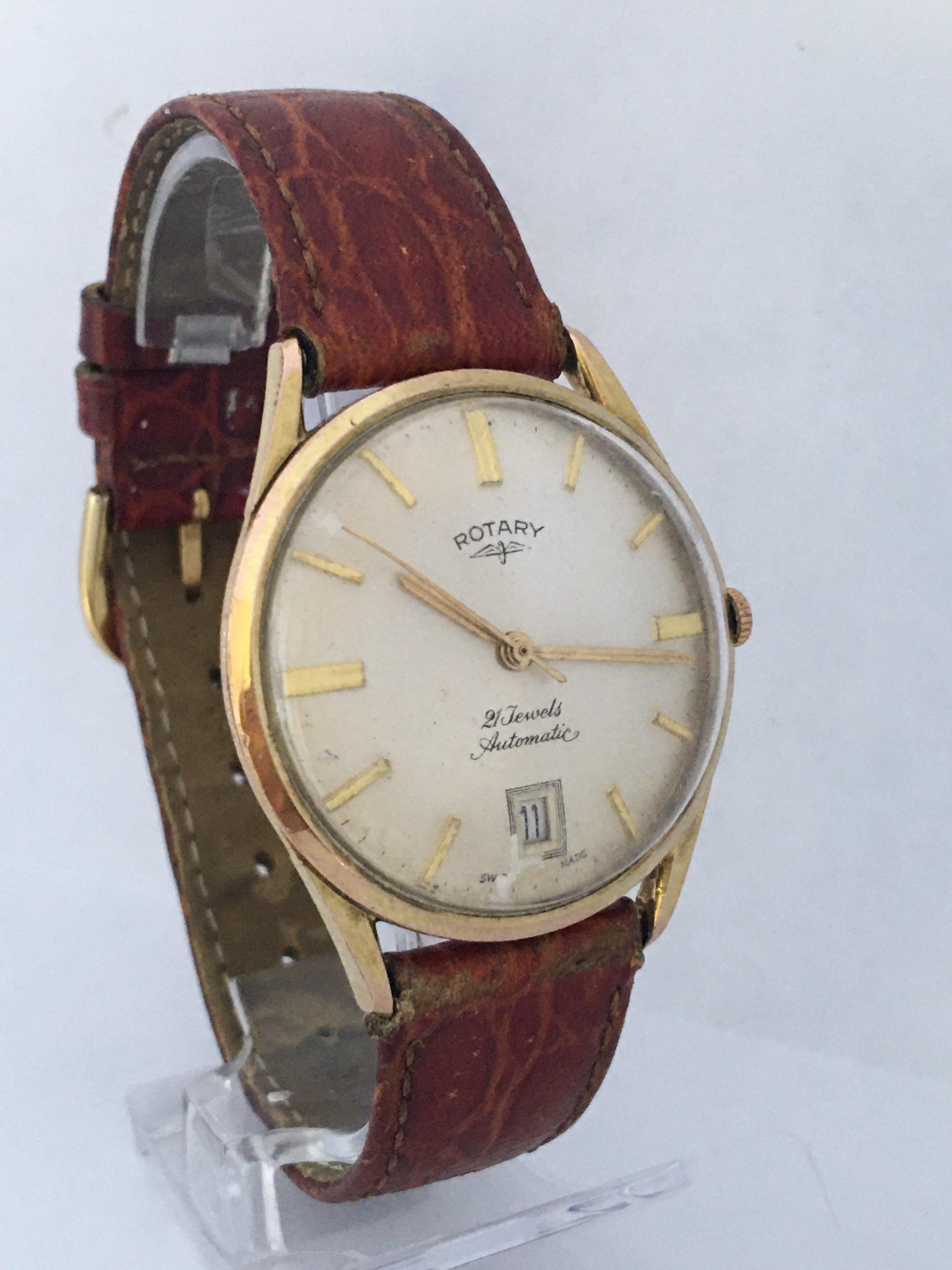 Vintage 1960s Gold-Plated Rotary 21 Jewels Automatic Watch For Sale 7