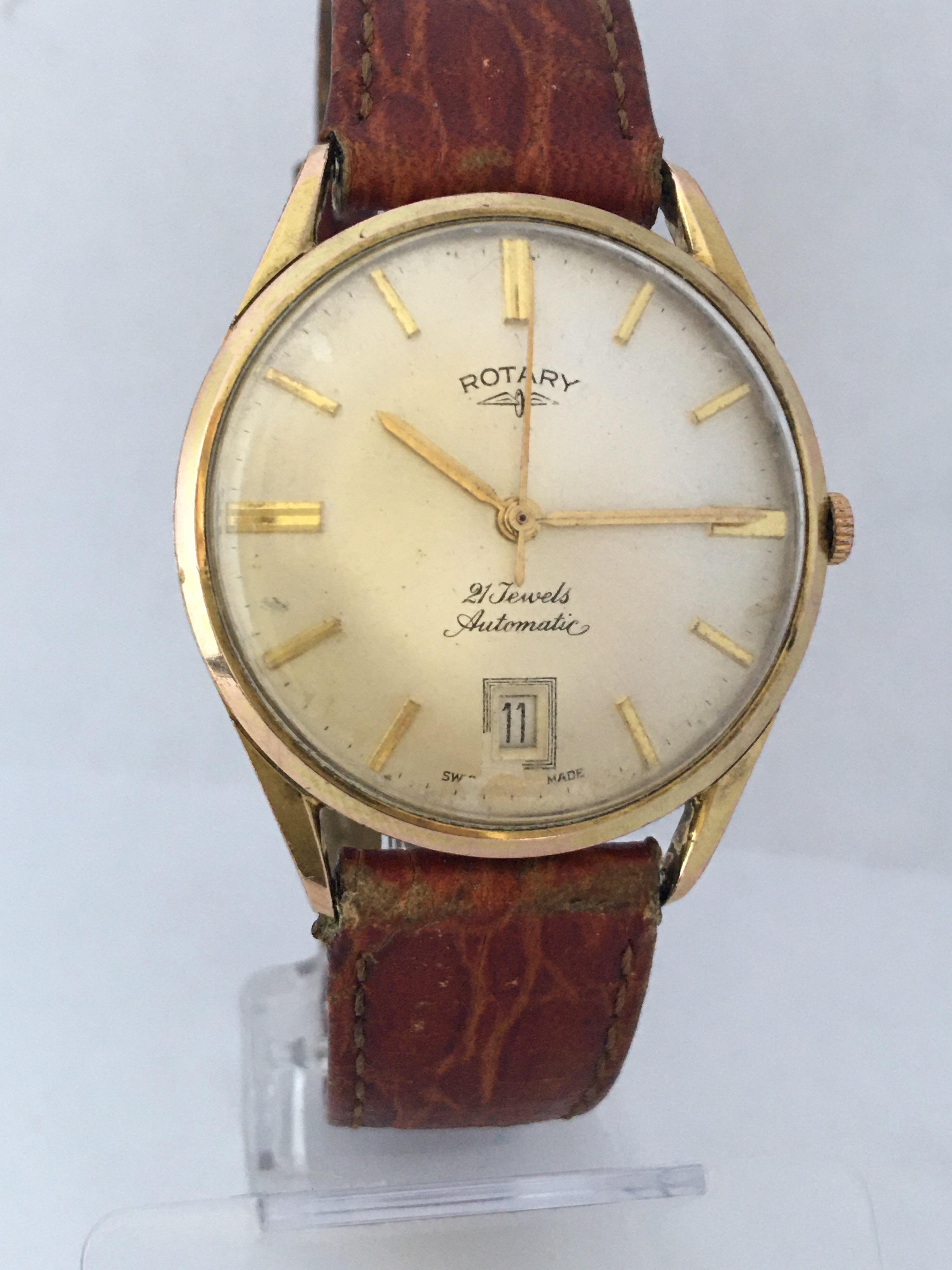 Vintage 1960s Gold-Plated Rotary 21 Jewels Automatic Watch For Sale 8