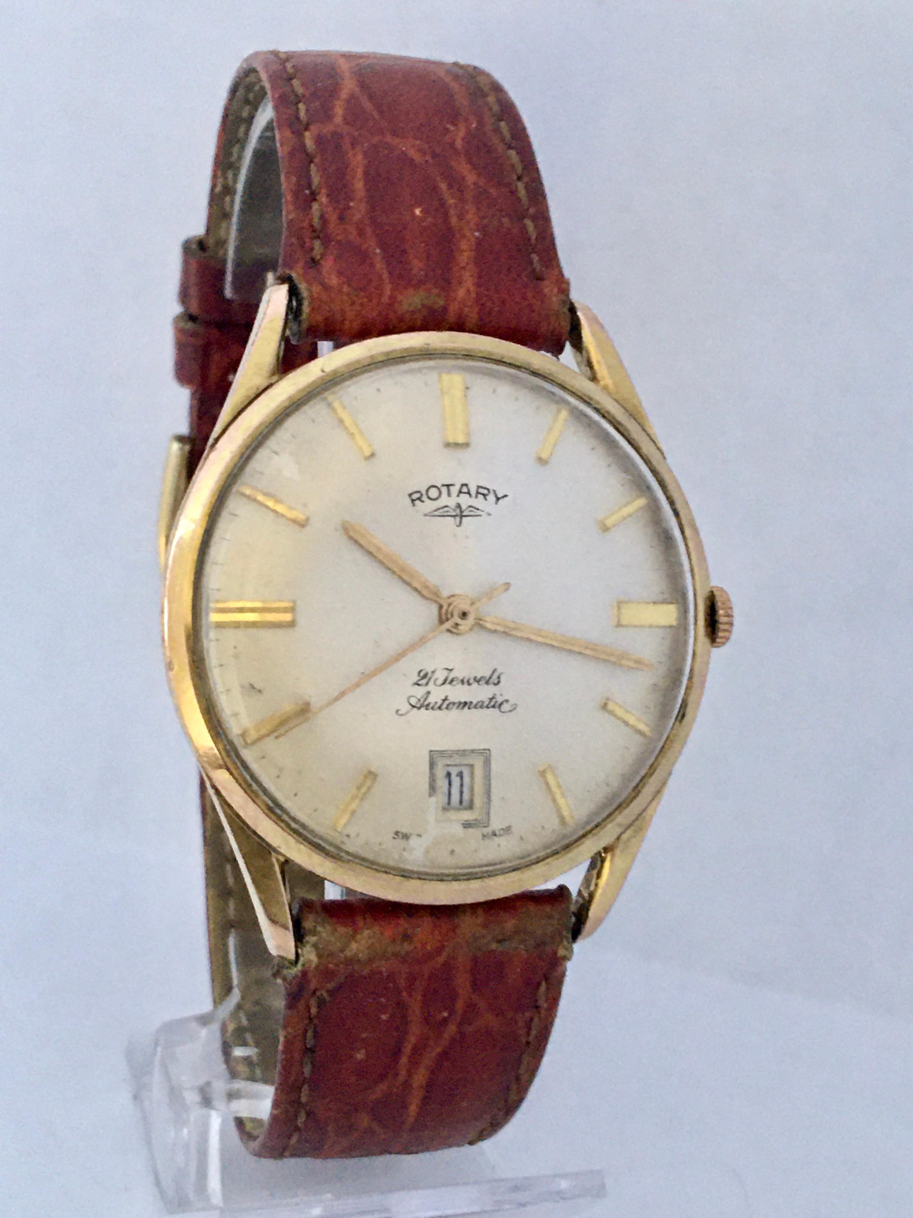 Vintage 1960s Gold-Plated Rotary 21 Jewels Automatic Watch For Sale 1