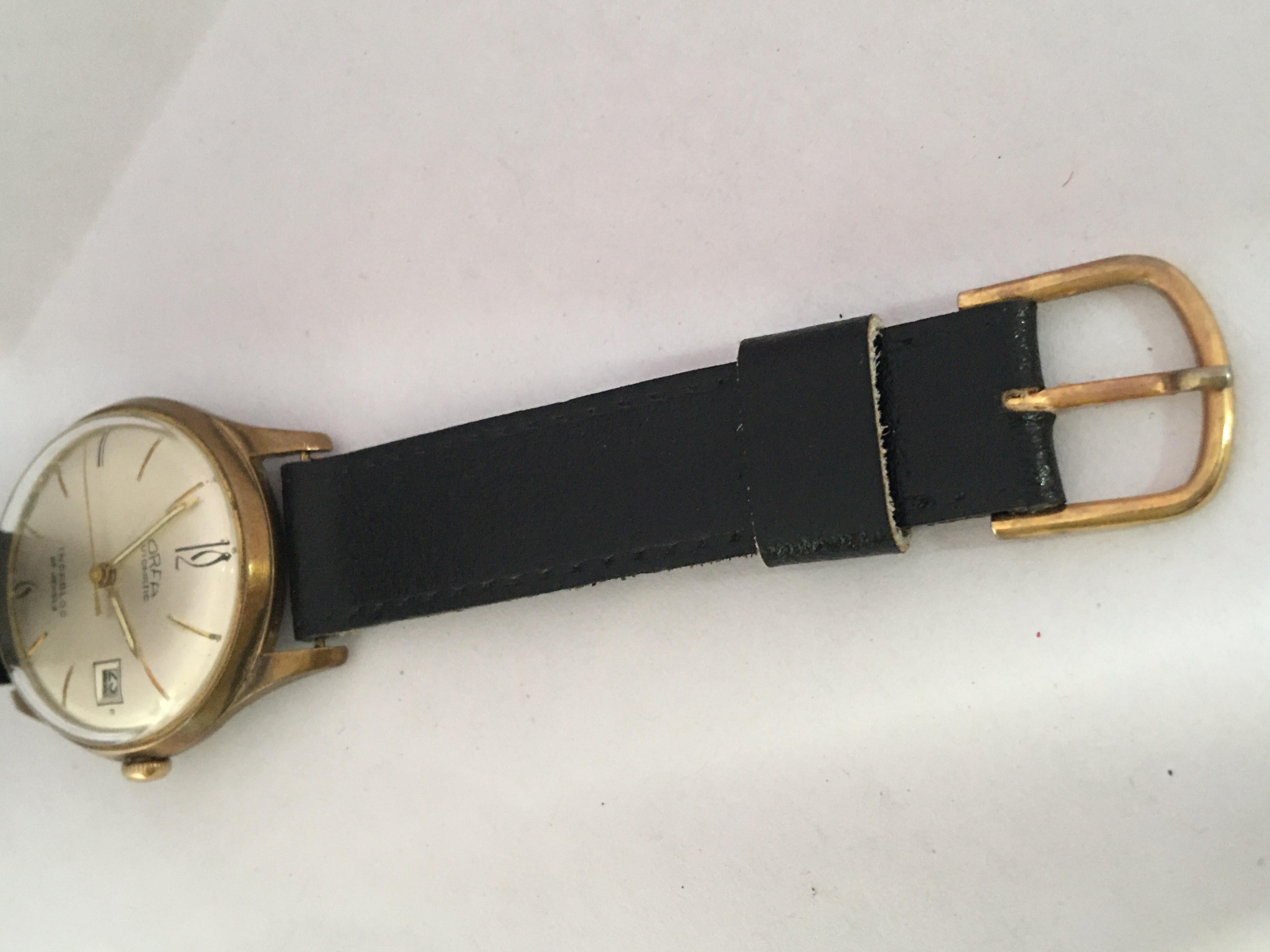Vintage 1960s Gold-Plated and Stainless Steel Back 25Jewels Automatic Wristwatch For Sale 4