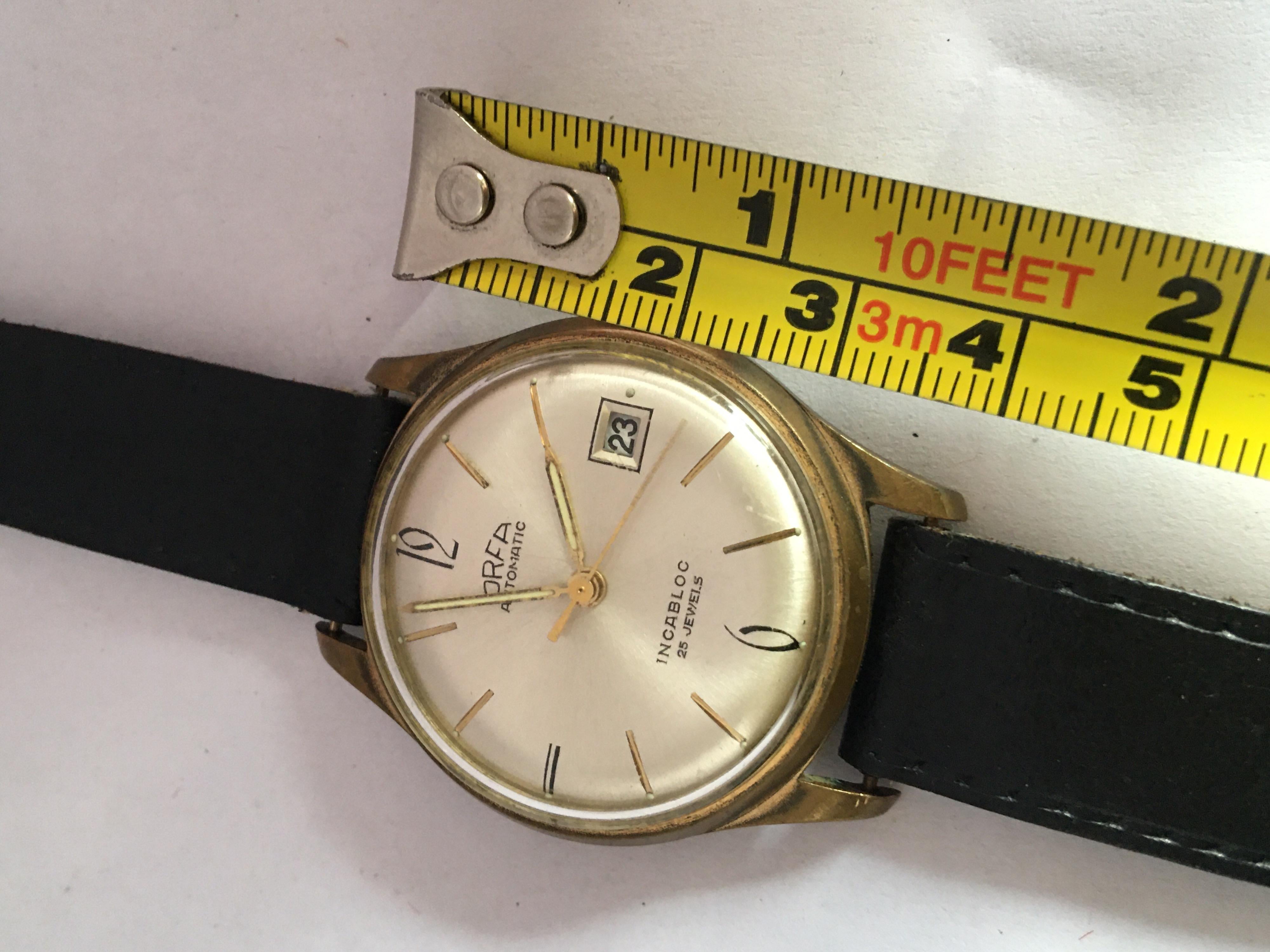 Vintage 1960s Gold-Plated and Stainless Steel Back 25Jewels Automatic Wristwatch For Sale 6