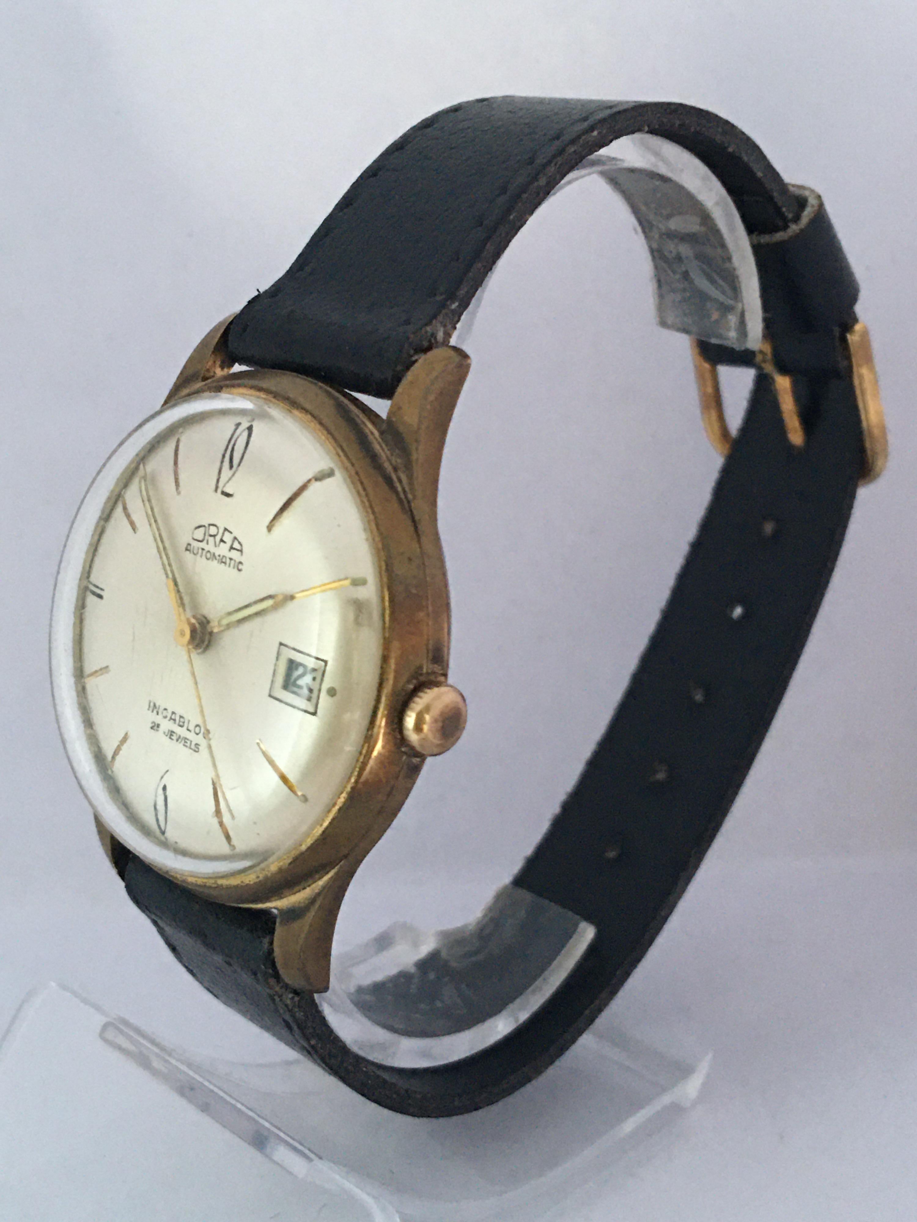 Vintage 1960s Gold-Plated and Stainless Steel Back 25Jewels Automatic Wristwatch For Sale 7