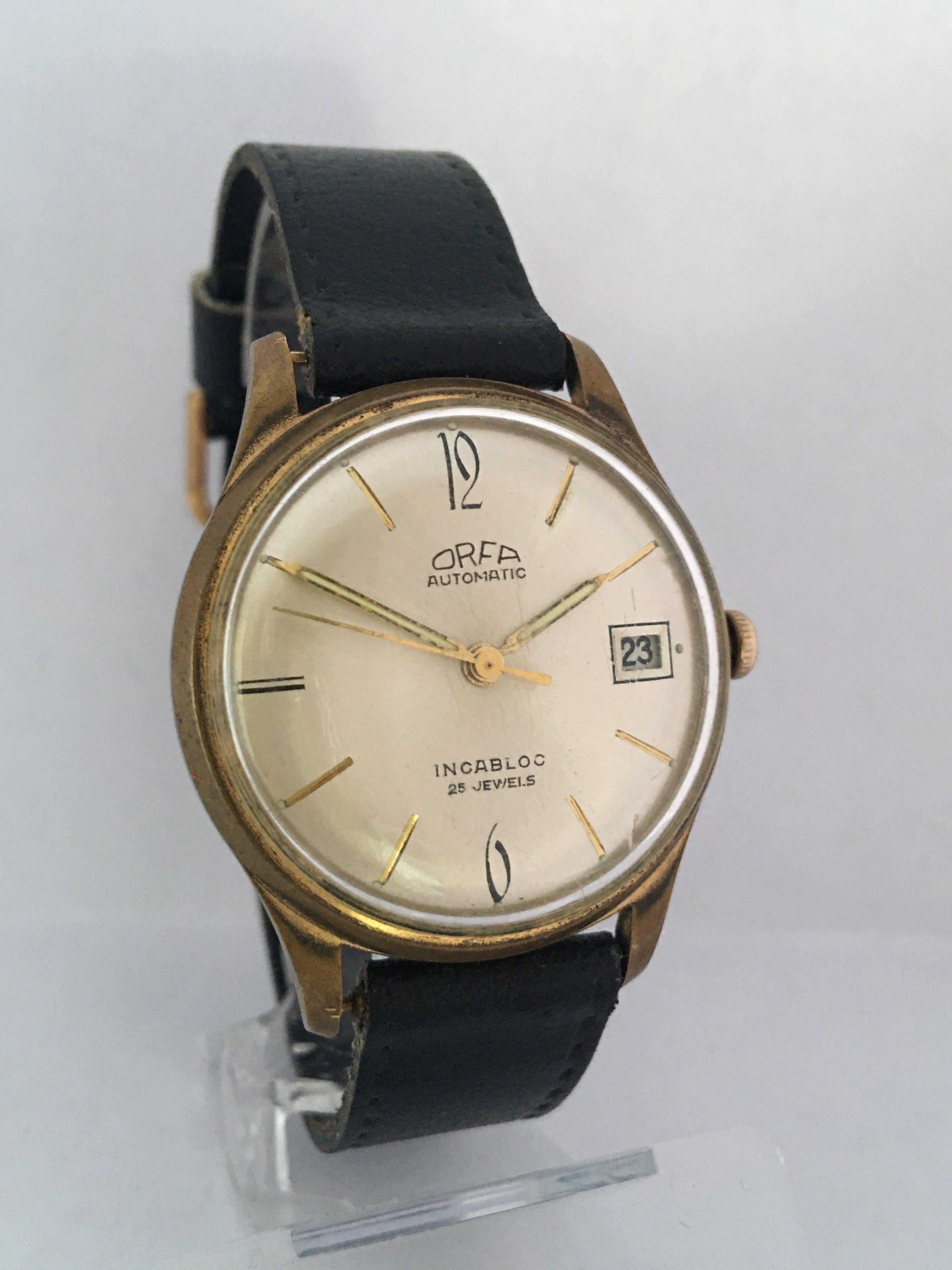 Vintage 1960s Gold-Plated and Stainless Steel Back 25Jewels Automatic Wristwatch For Sale 8