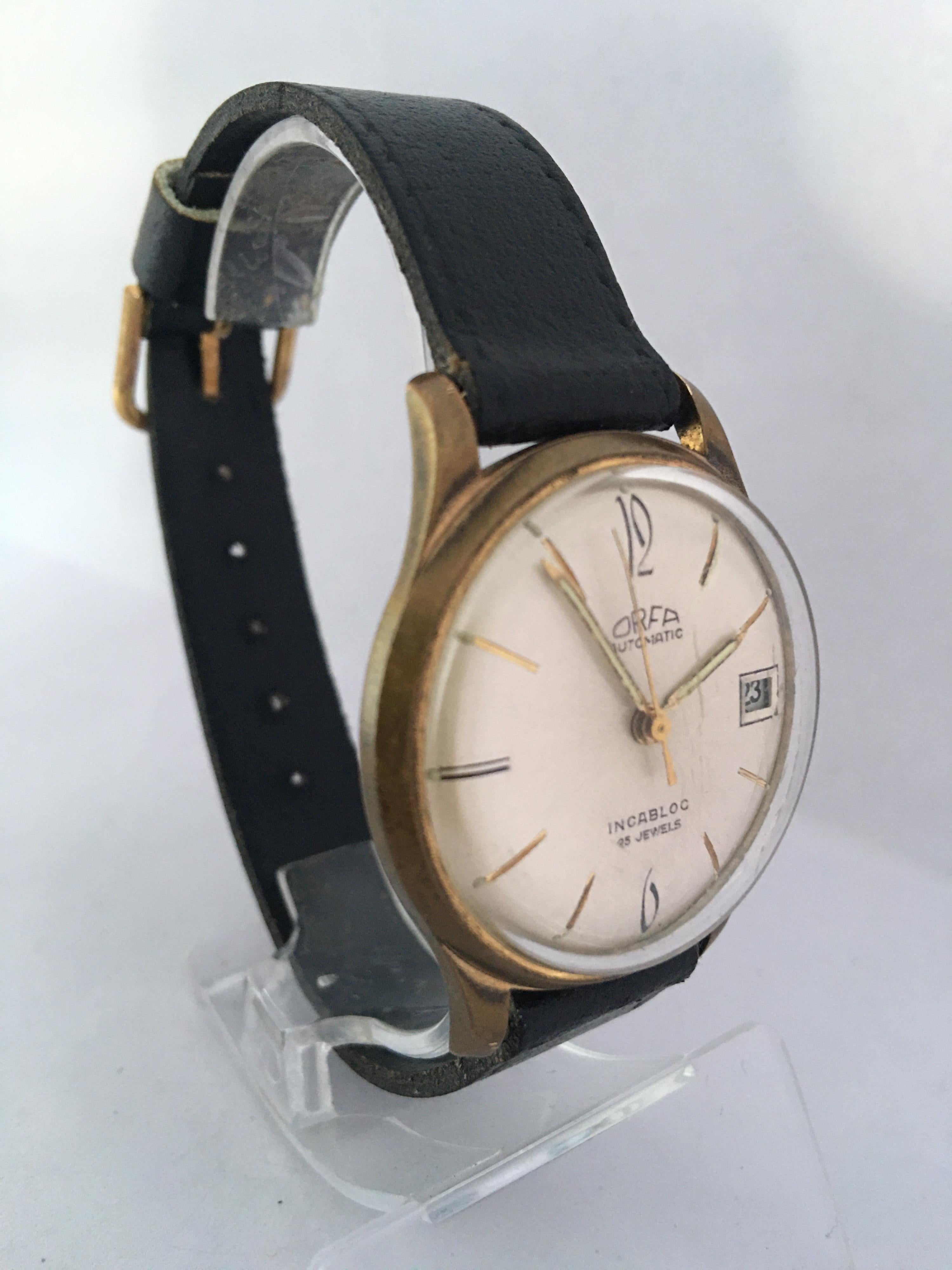 Women's or Men's Vintage 1960s Gold-Plated and Stainless Steel Back 25Jewels Automatic Wristwatch For Sale