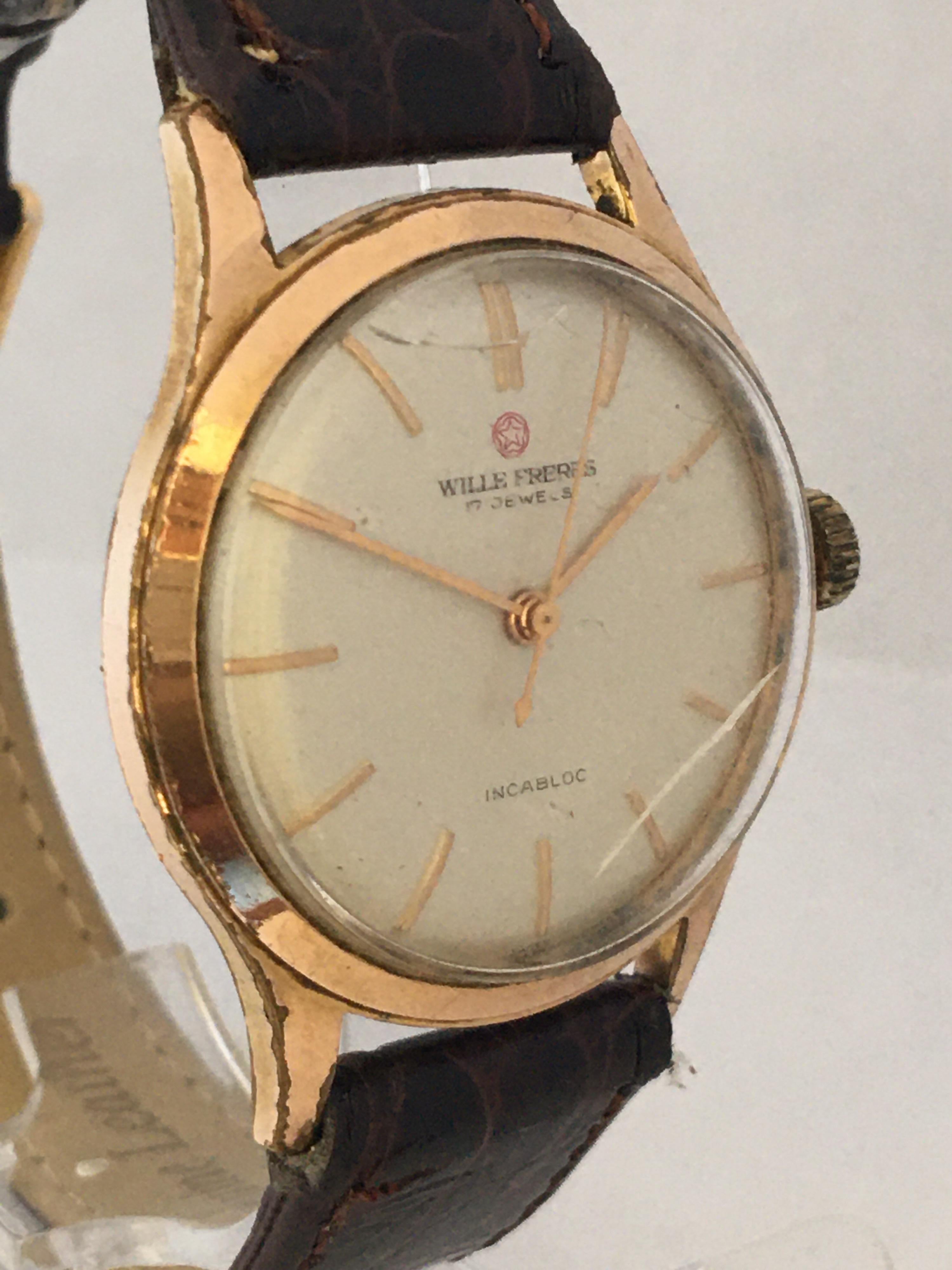 Vintage 1960s Gold-Plated Wille Freres Mechanical Watch For Sale 5